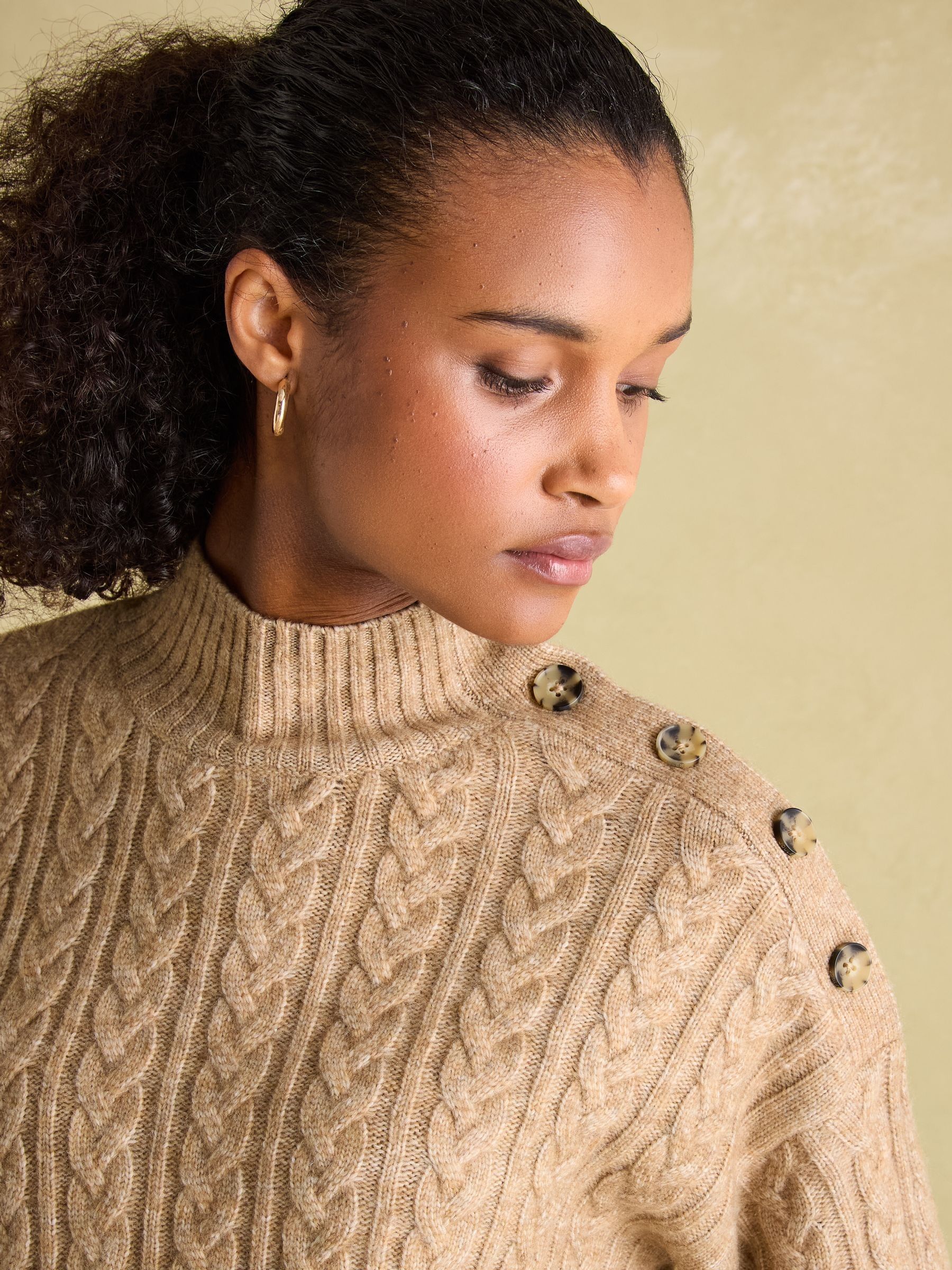 Betsy Camel Button Shoulder Cable Jumper - Image 5 of 6