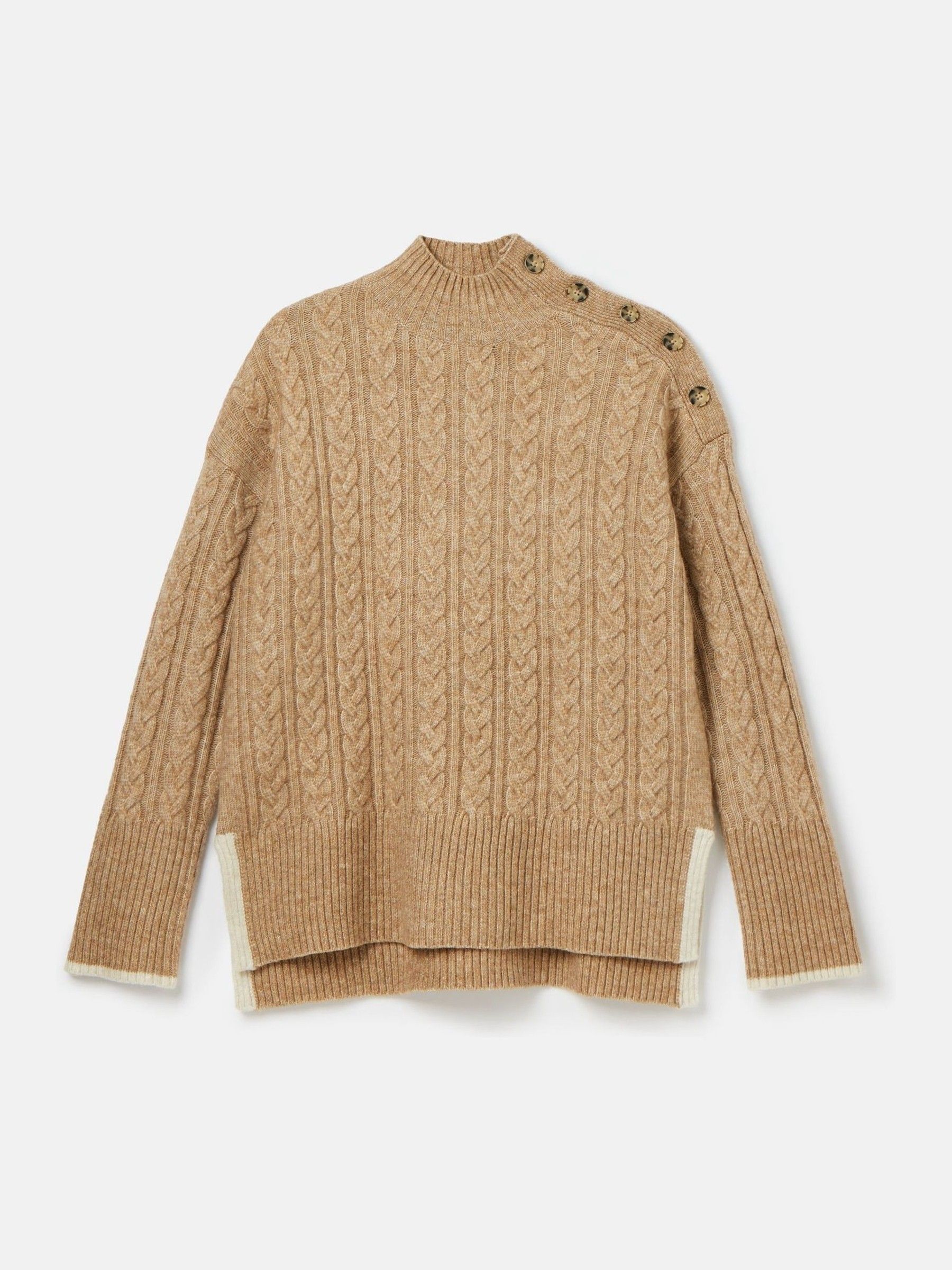 Betsy Camel Button Shoulder Cable Jumper - Image 6 of 6