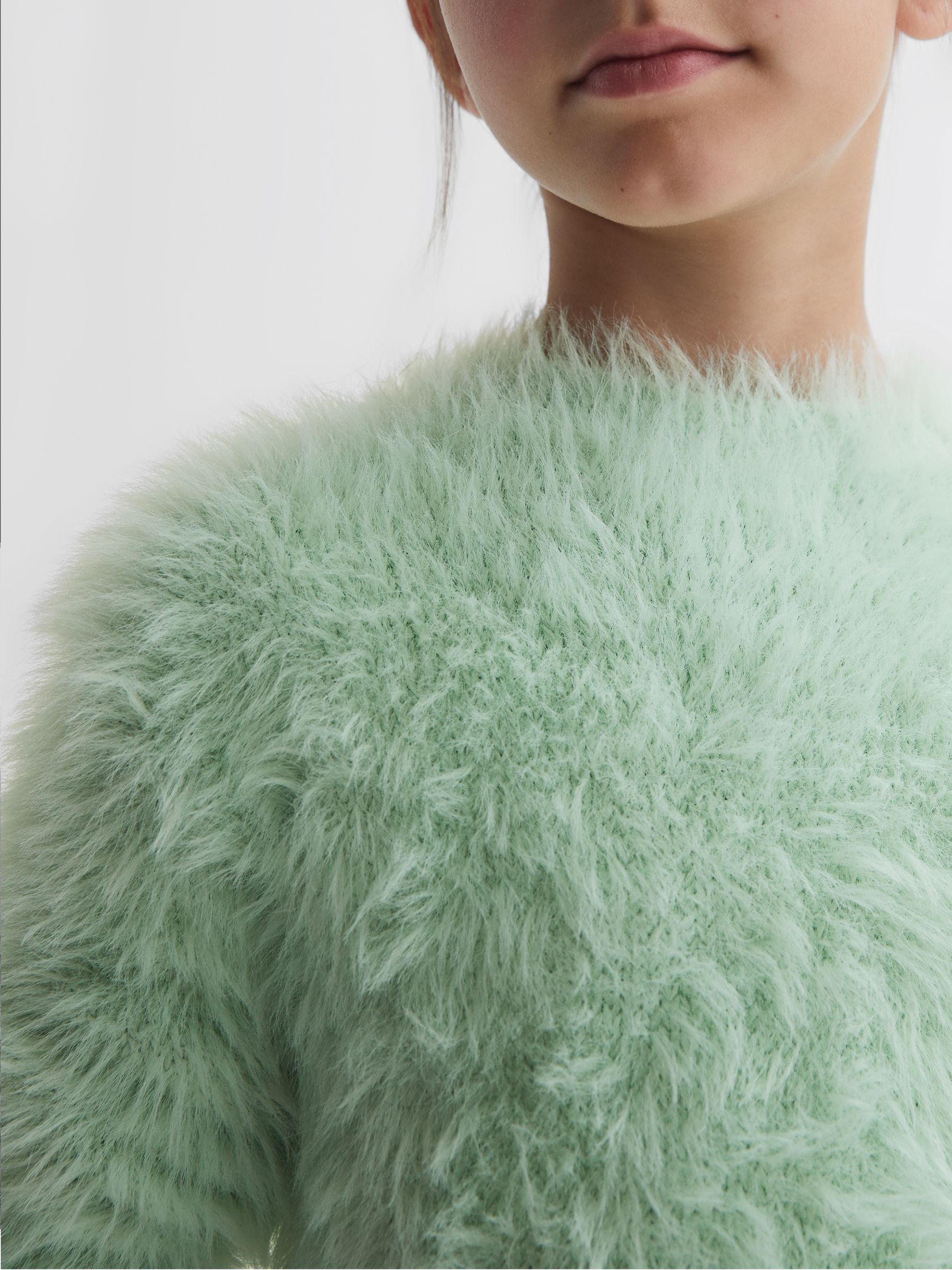 Fluffy Crew Neck Jumper in Green - Image 4 of 6