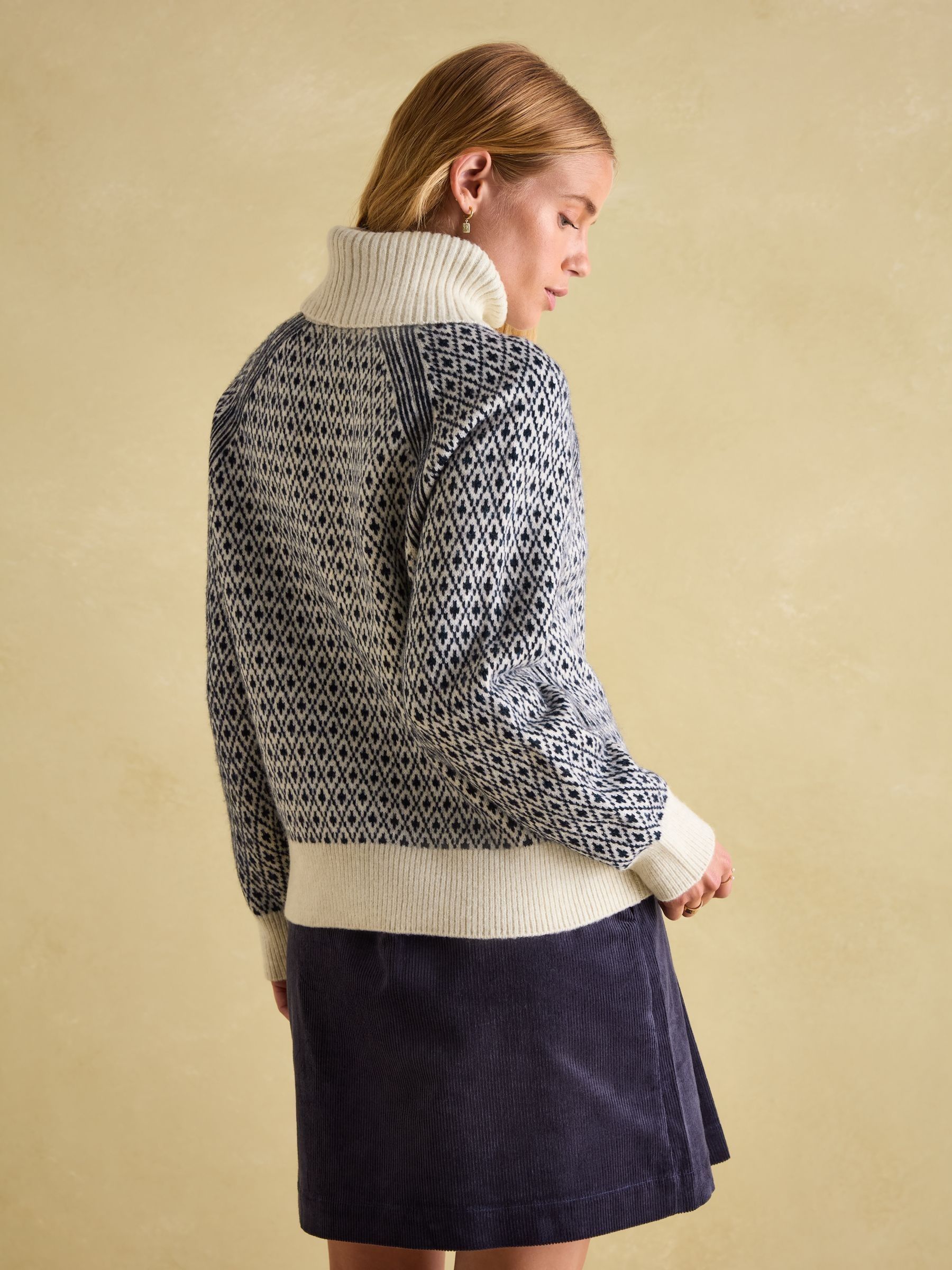 Ingrid Cream/Navy Patterned Jumper with Detachable Roll Neck - Image 2 of 7