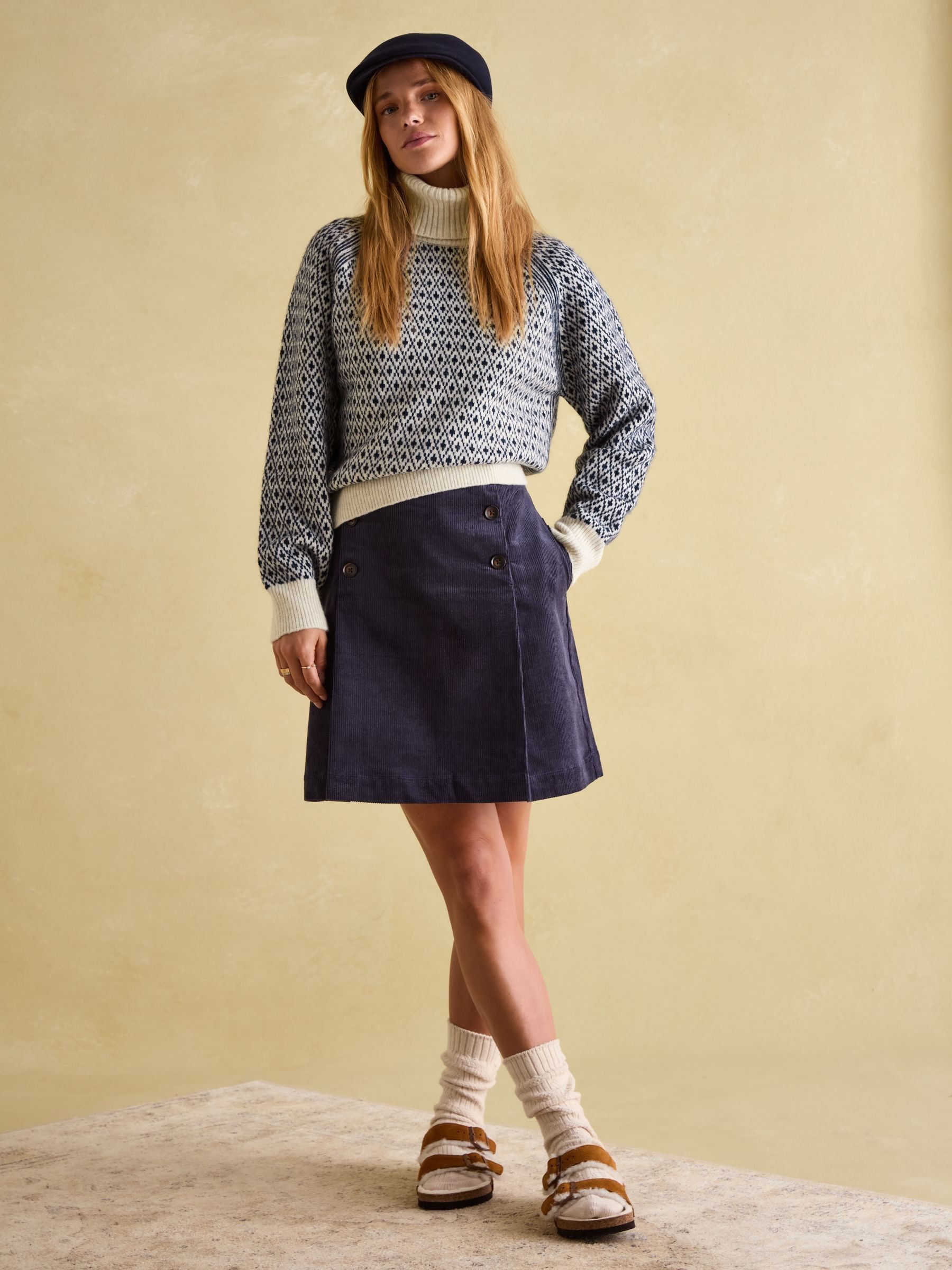 Ingrid Cream/Navy Patterned Jumper with Detachable Roll Neck - Image 3 of 7