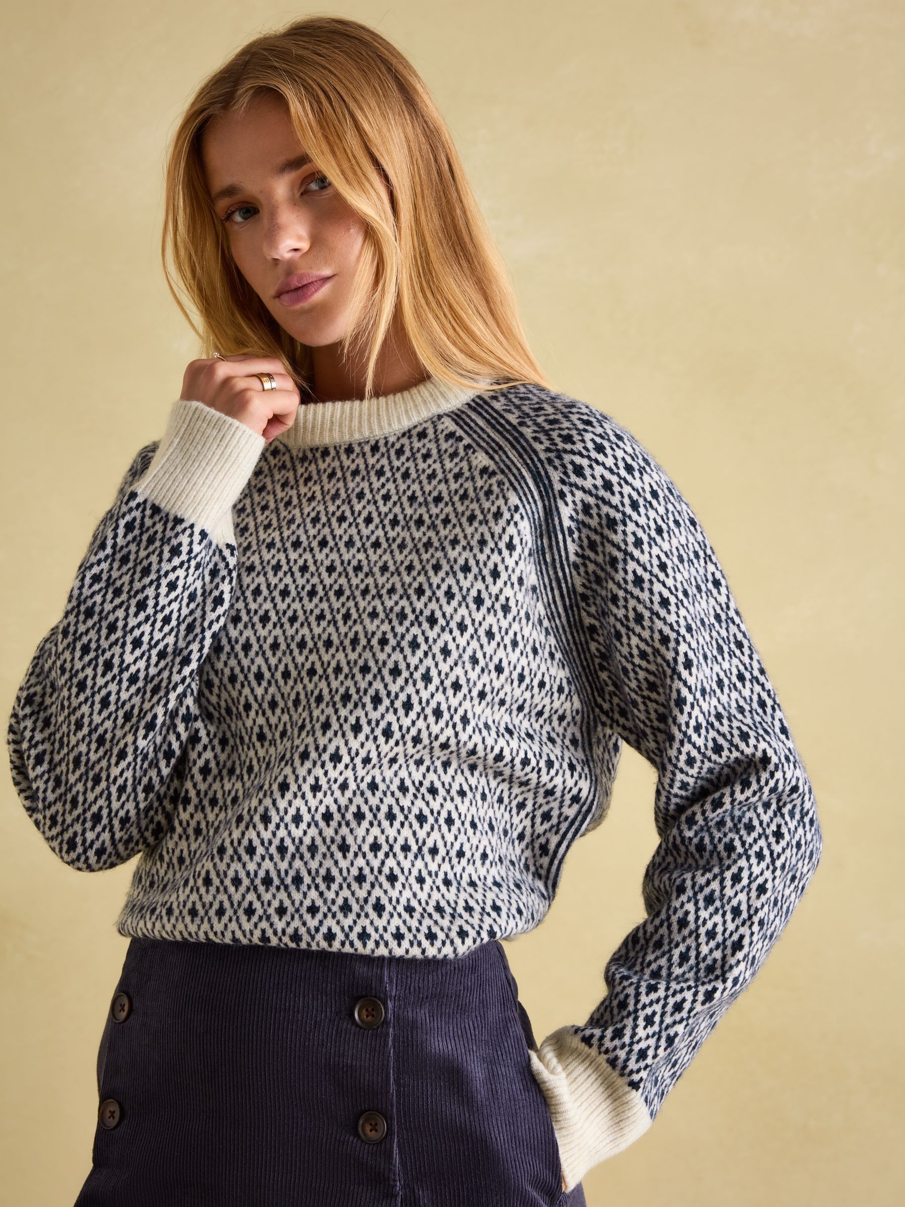 Ingrid Cream/Navy Patterned Jumper with Detachable Roll Neck - Image 4 of 7