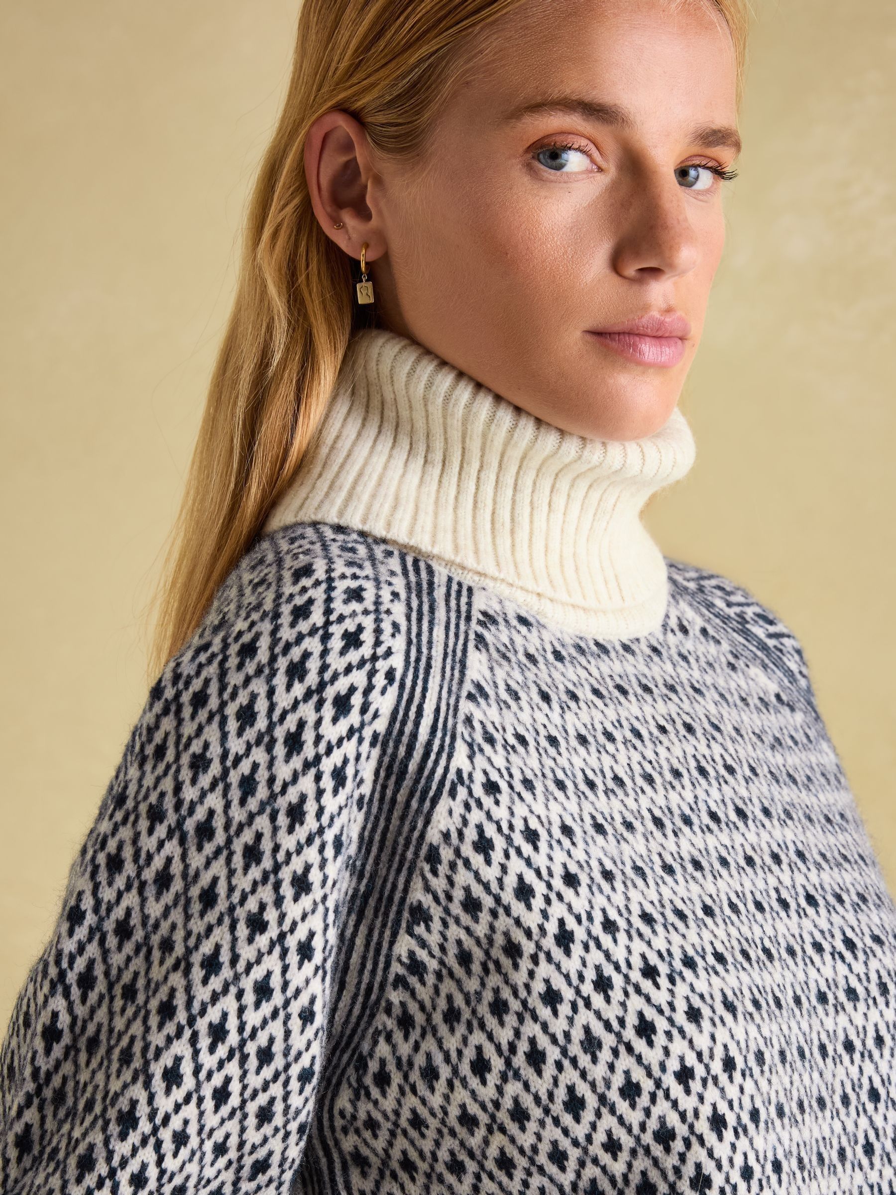 Ingrid Cream/Navy Patterned Jumper with Detachable Roll Neck - Image 5 of 7