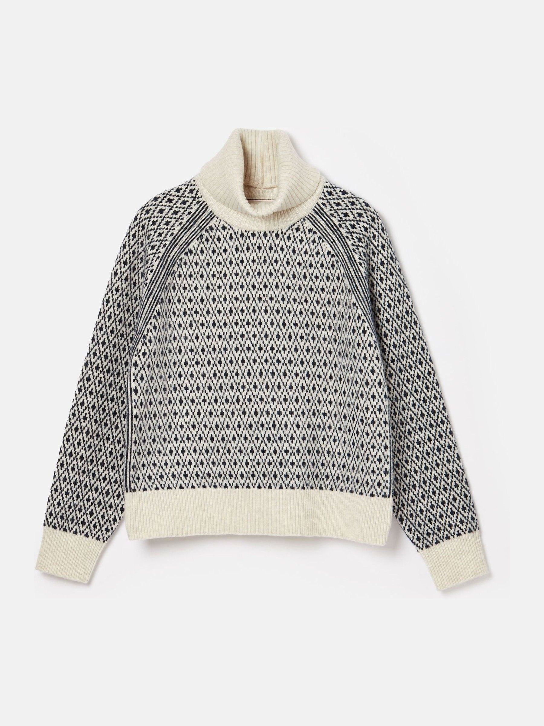 Ingrid Cream/Navy Patterned Jumper with Detachable Roll Neck - Image 7 of 7
