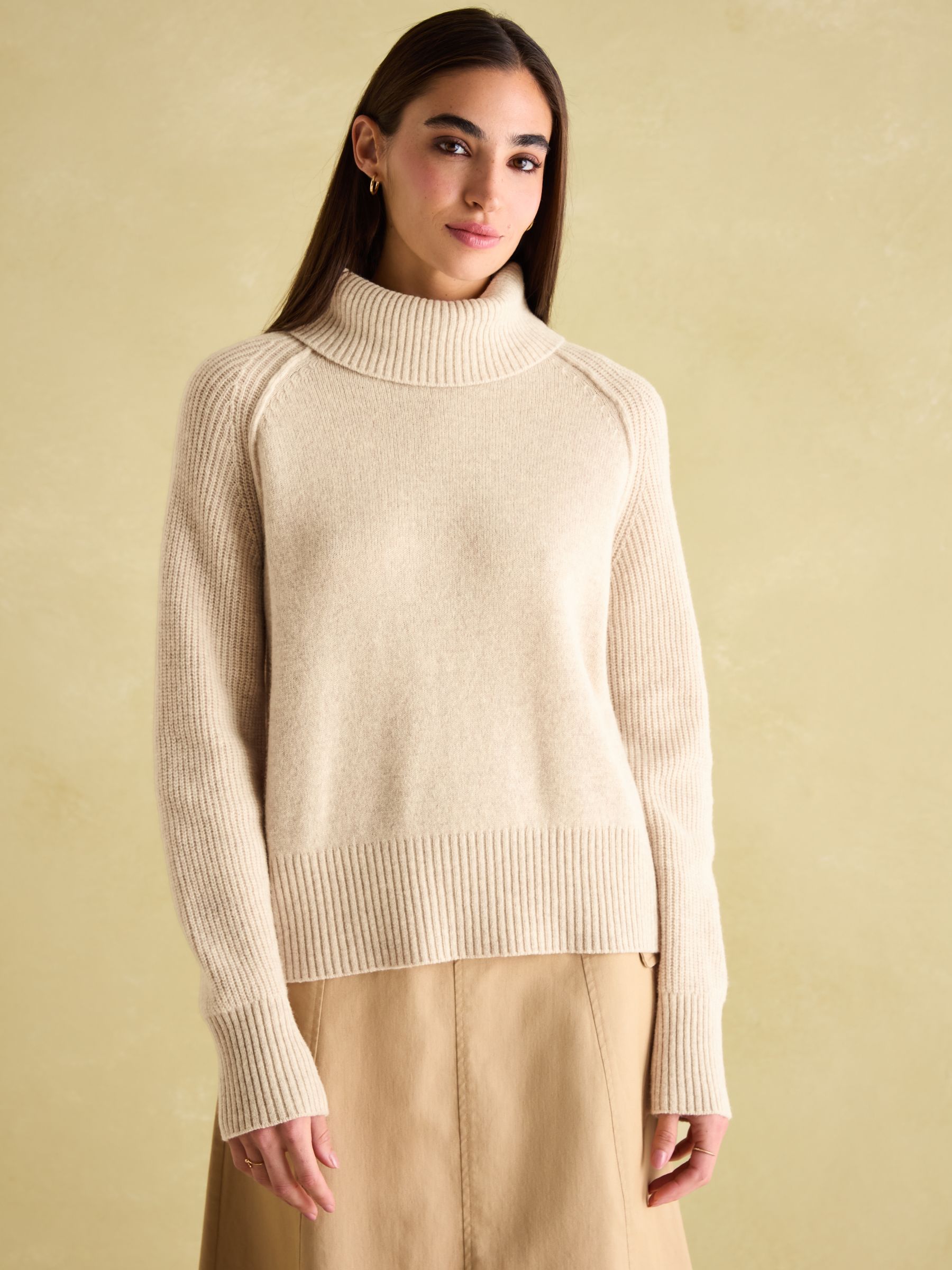 May Oatmeal Merino Wool Jumper with Detachable Roll Neck - Image 1 of 9