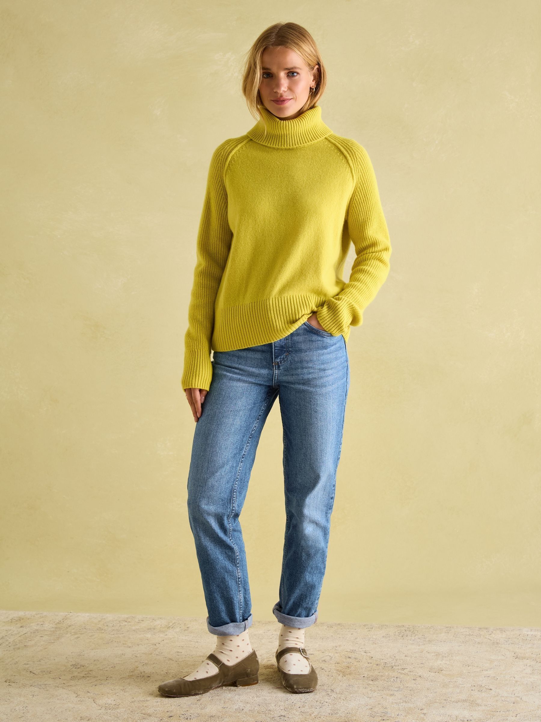 May Yellow Merino Wool Jumper with Detachable Roll Neck - Image 3 of 9