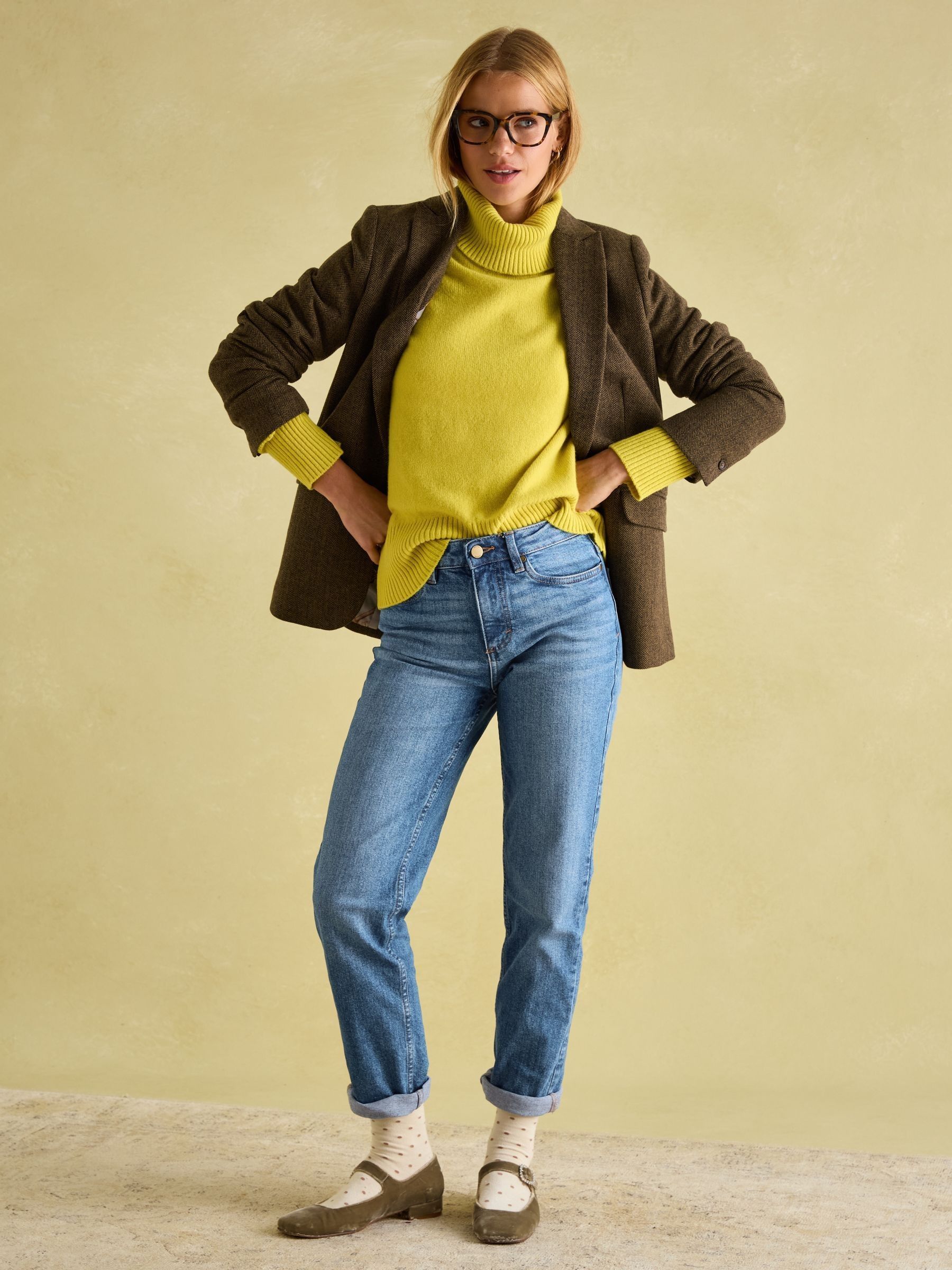 May Yellow Merino Wool Jumper with Detachable Roll Neck - Image 5 of 9