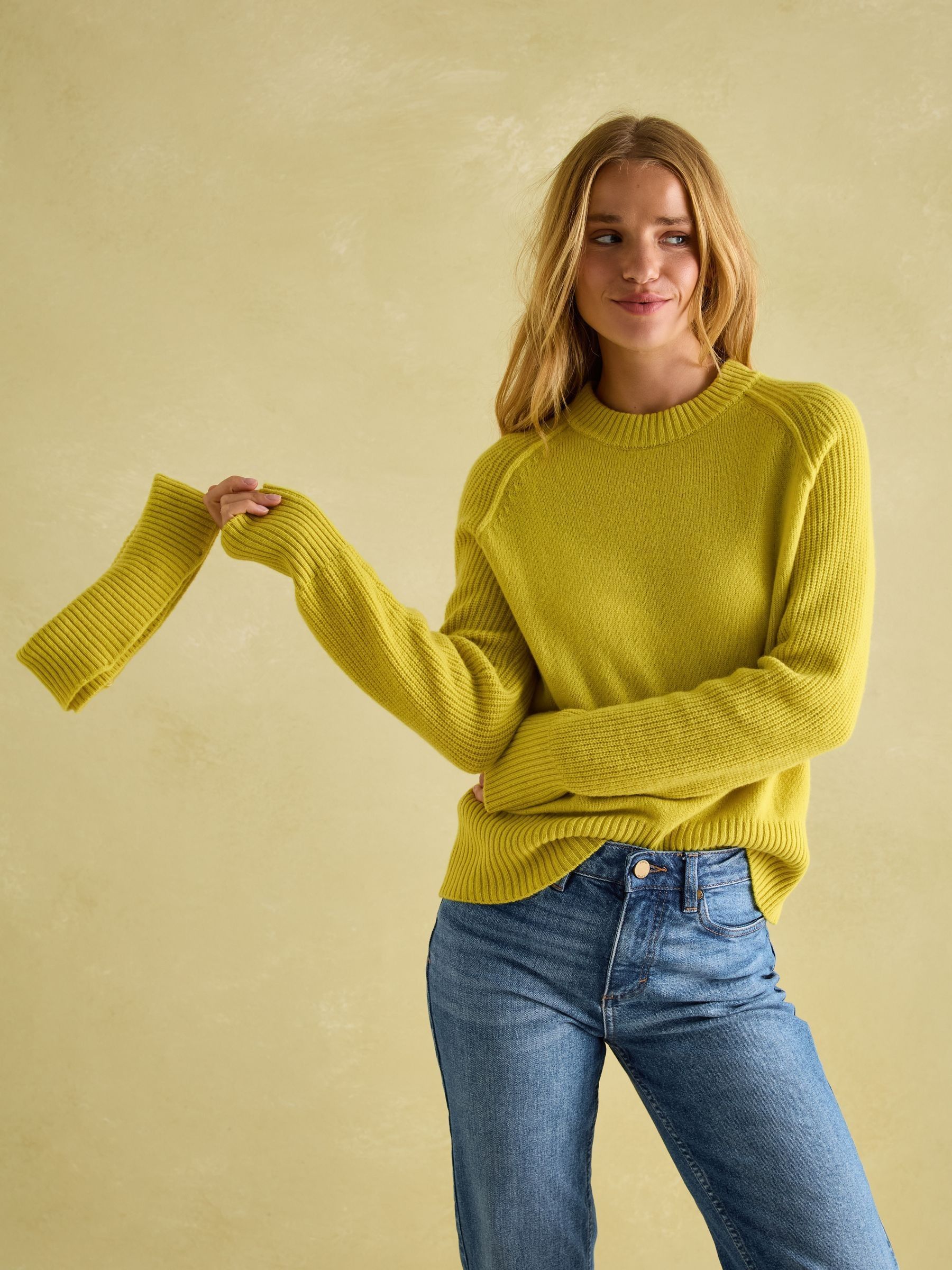 May Yellow Merino Wool Jumper with Detachable Roll Neck - Image 8 of 9