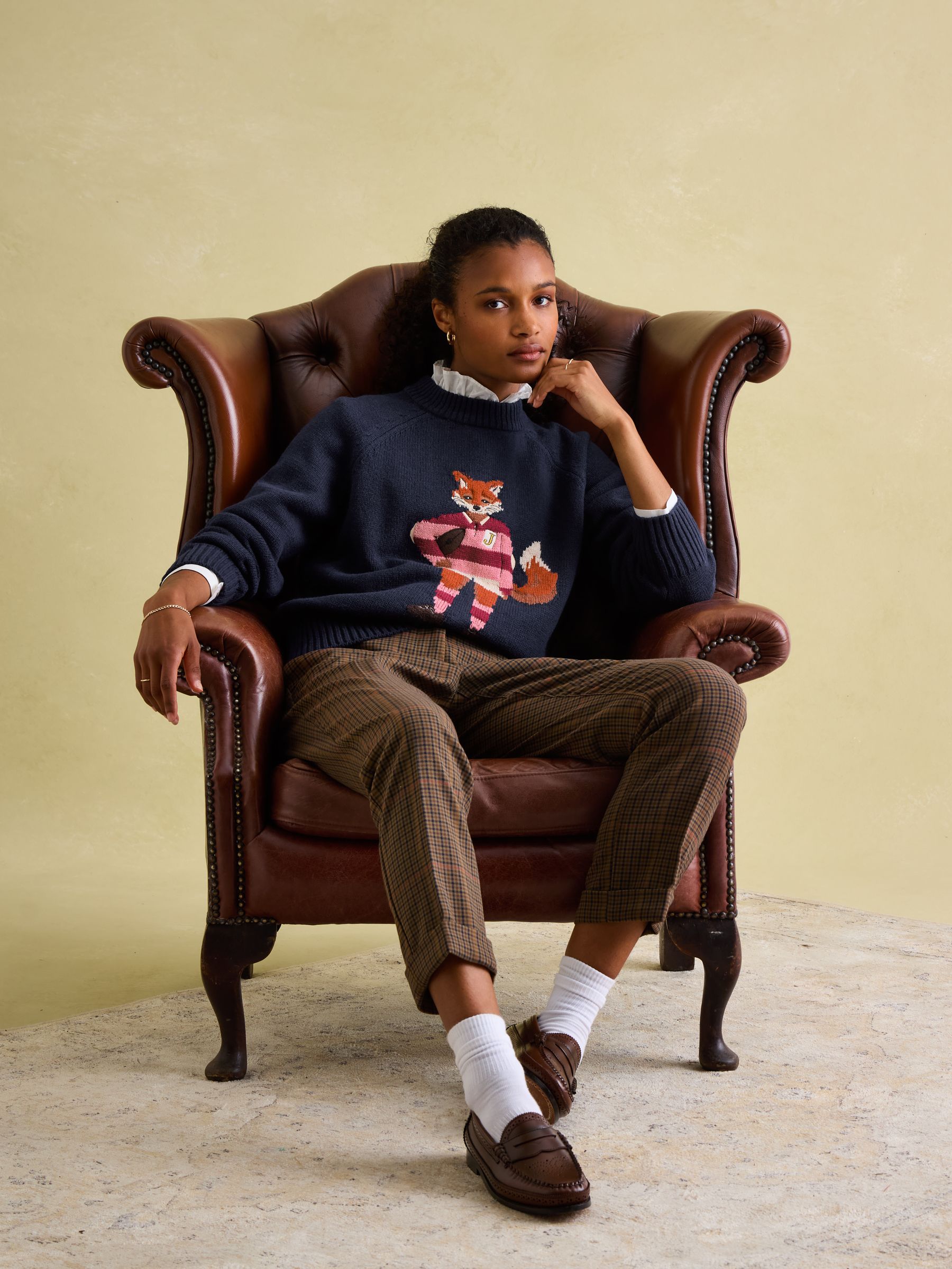 Jonty Navy Blue Intarsia Fox Knit Jumper - Image 4 of 7