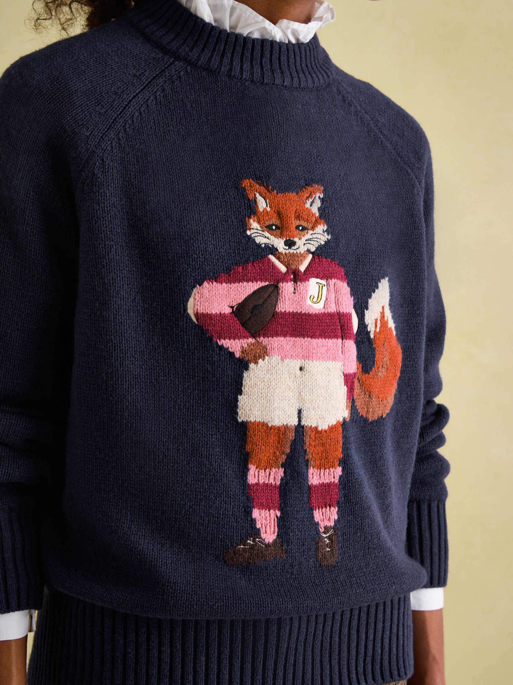 Jonty Navy Blue Intarsia Fox Knit Jumper - Image 6 of 7