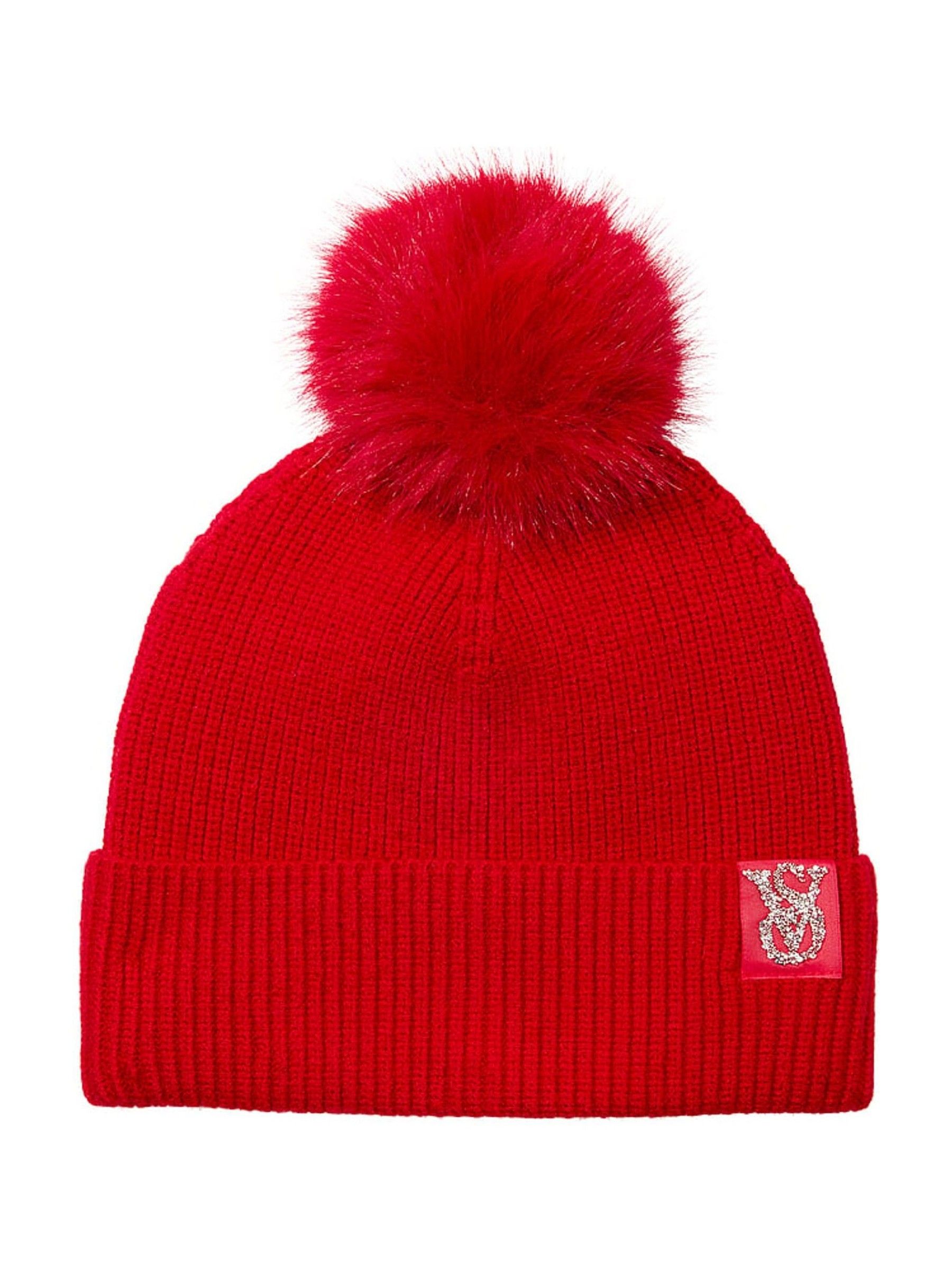 Lipstick Red Cosy Knit Pom Pom Beanie - Image 1 of 2 Lipstick Red Cosy Knit Pom Pom Beanie - Image 1 of 2