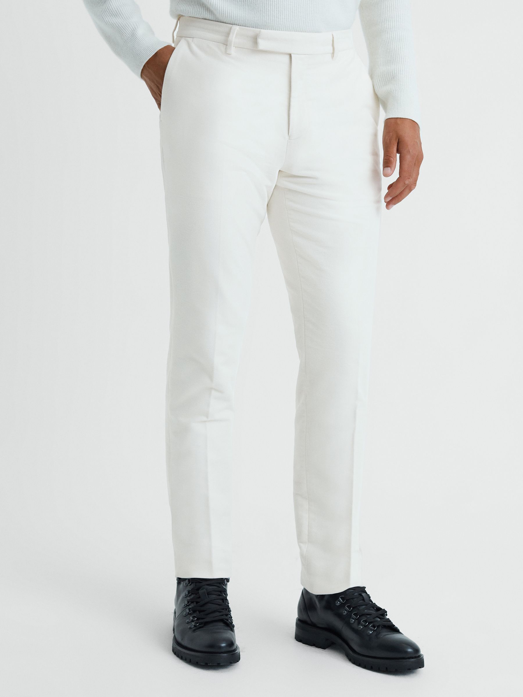 Slim Fit Moleskin Trousers in Off White - Image 3 of 5