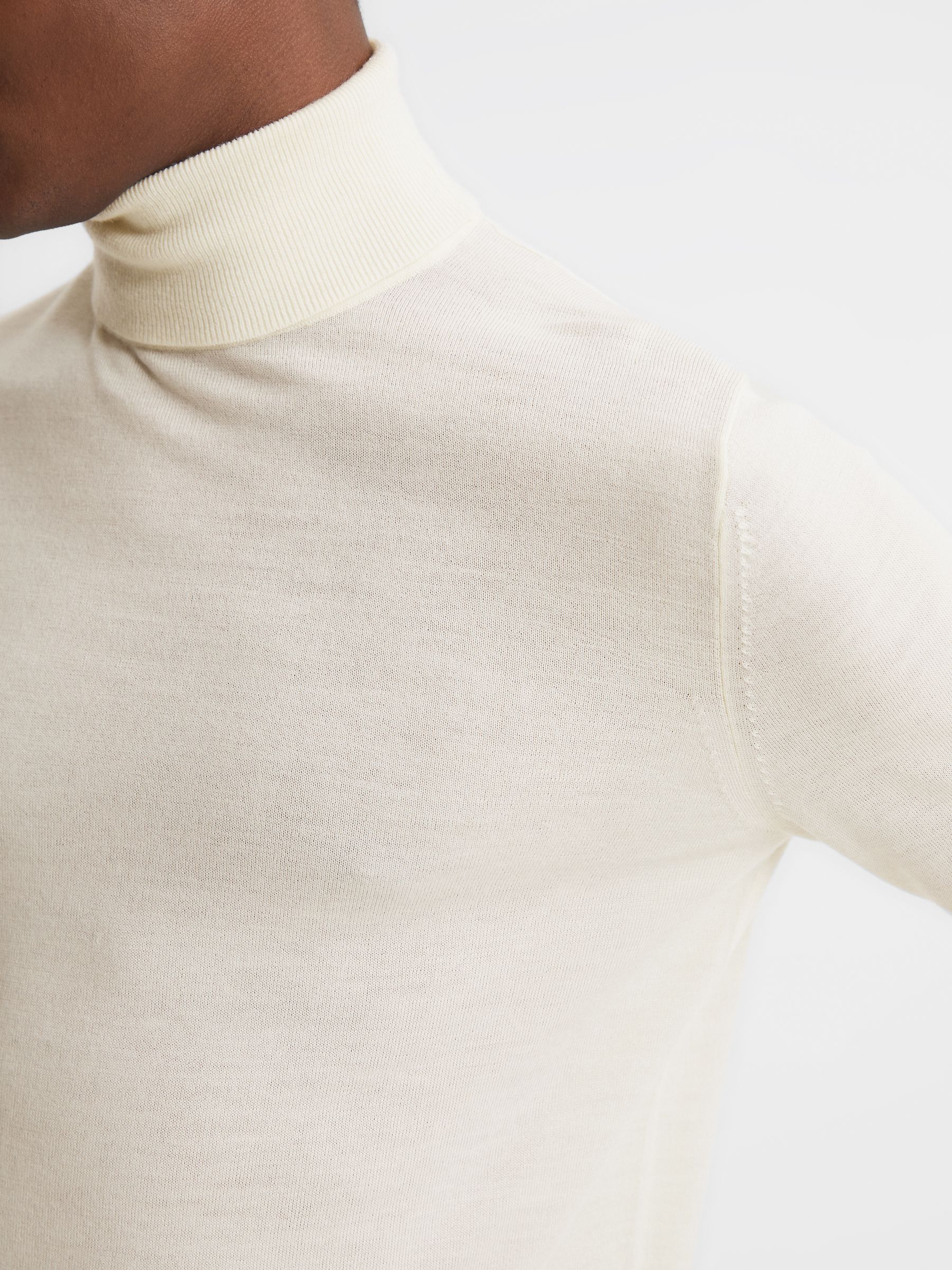 Slim Fit Merino Wool Roll Neck Jumper in Bianco - Image 4 of 6