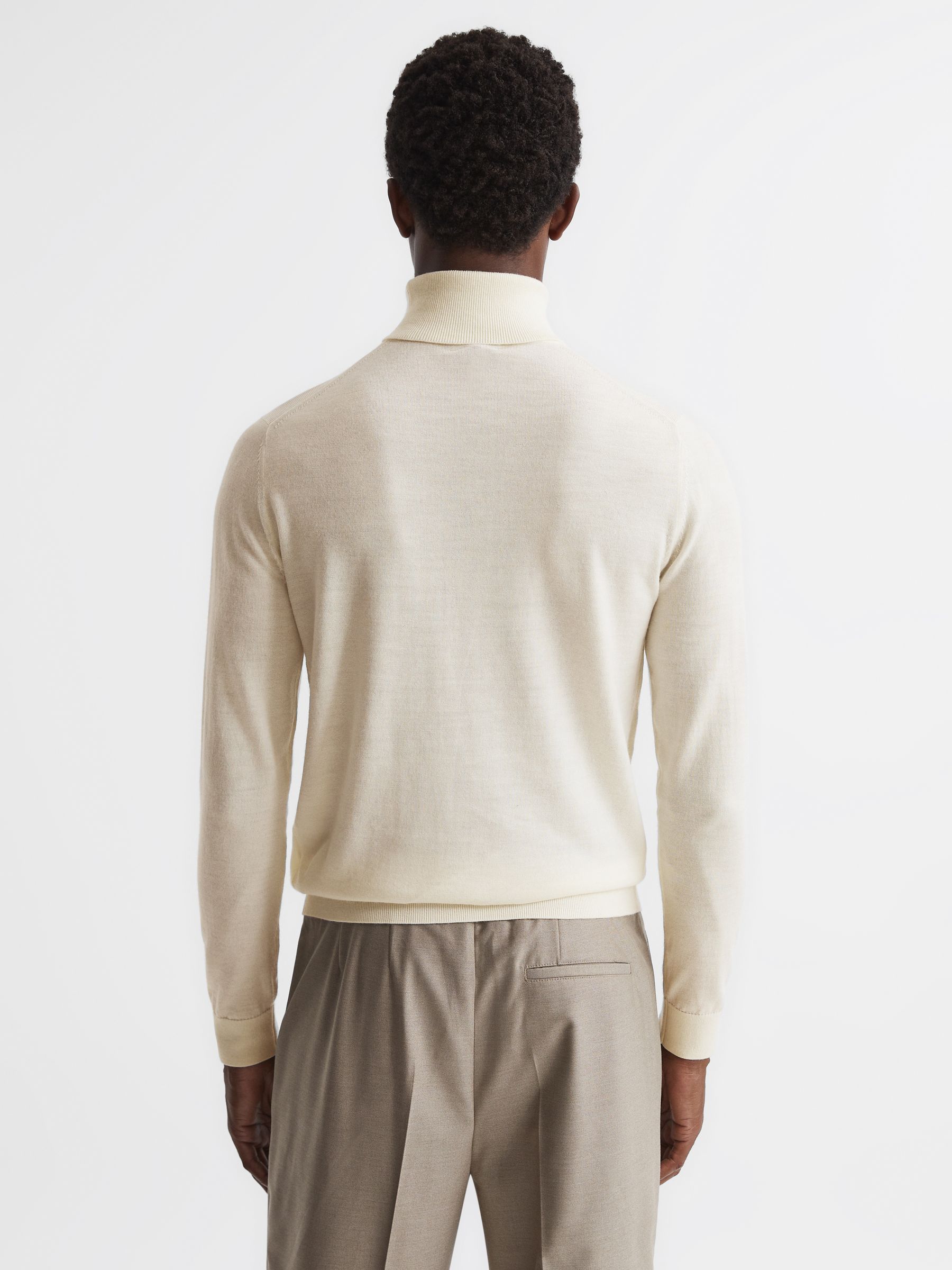 Slim Fit Merino Wool Roll Neck Jumper in Bianco - Image 5 of 6