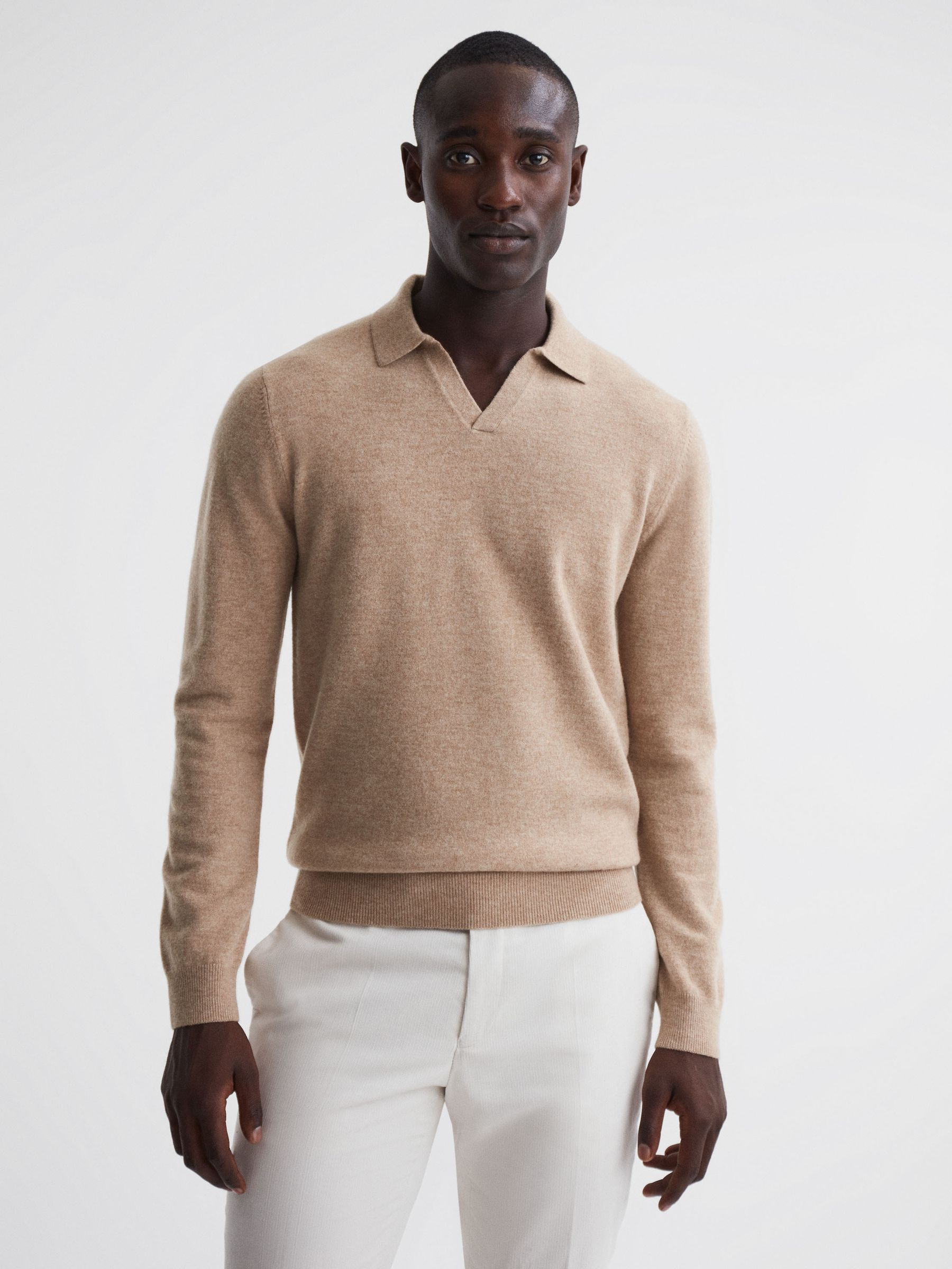 Merino Wool Open Collar Top in Camel - Image 1 of 5