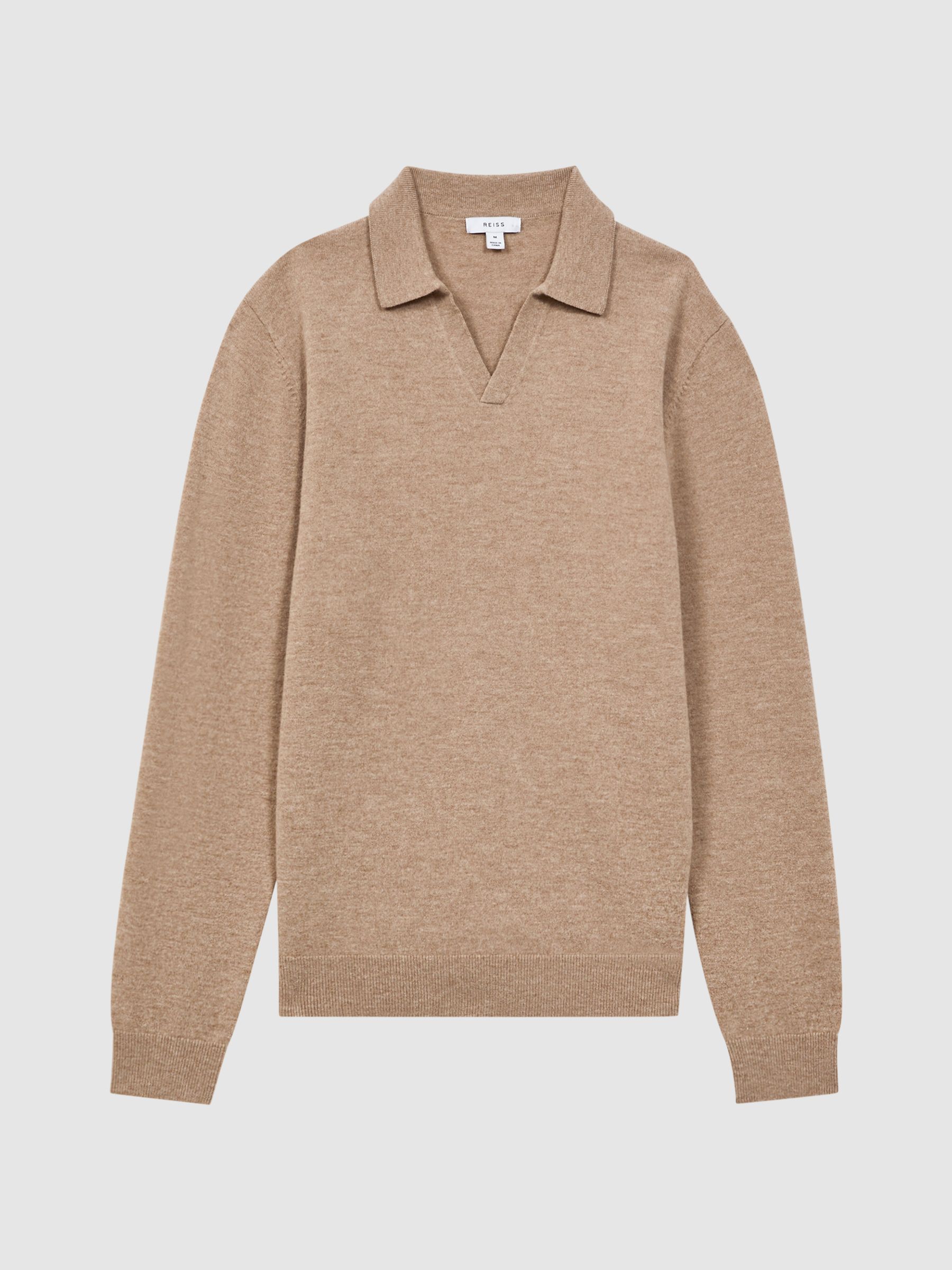 Merino Wool Open Collar Top in Camel - Image 2 of 5