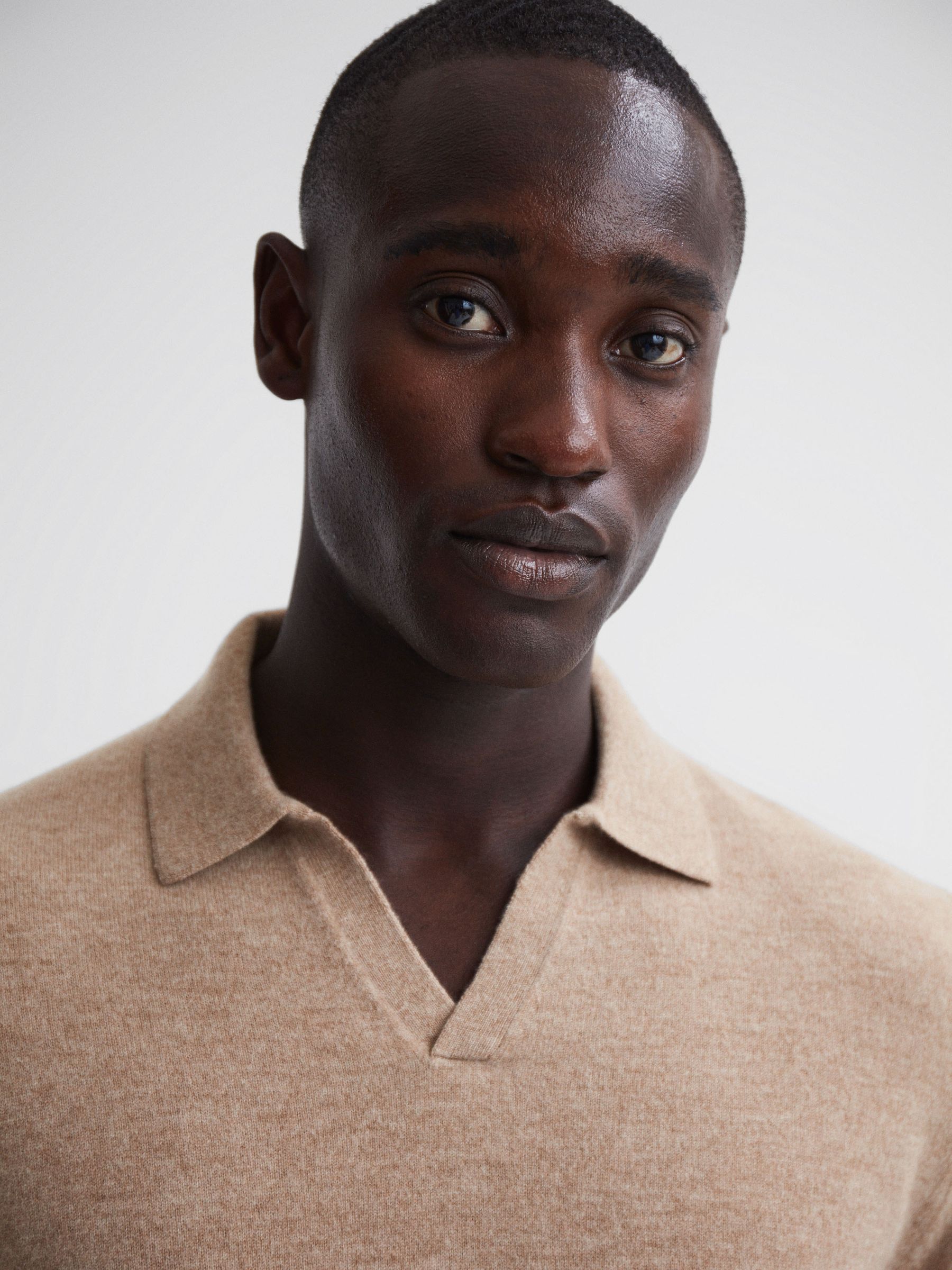 Merino Wool Open Collar Top in Camel - Image 3 of 5