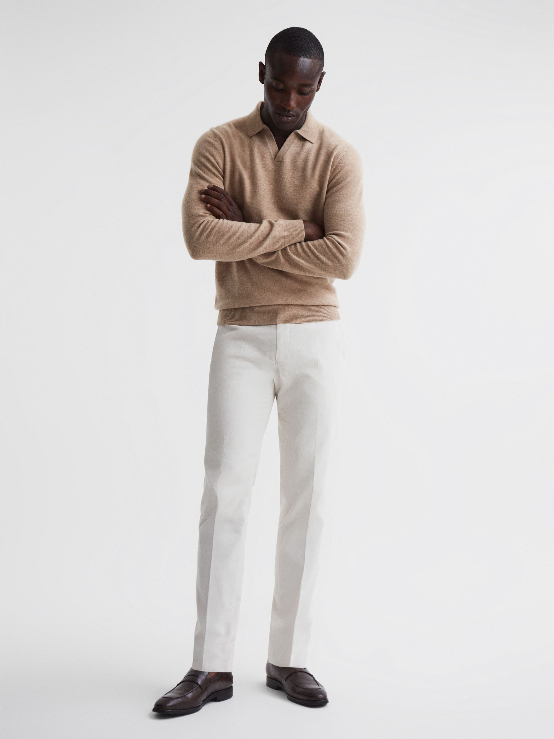 Merino Wool Open Collar Top in Camel - Image 4 of 5