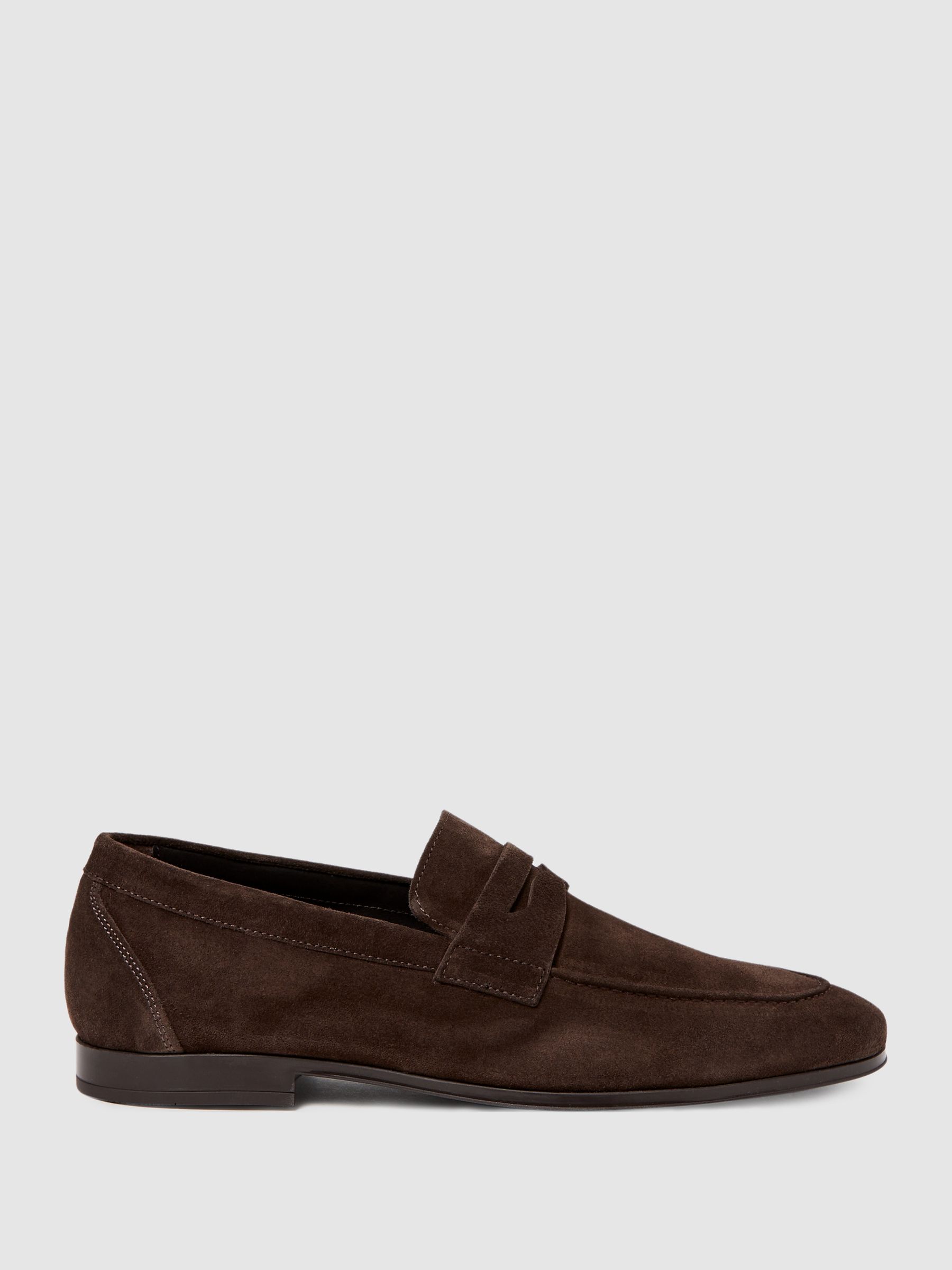 Suede Slip On Loafers in Chocolate - Image 1 of 5 Suede Slip On Loafers in Chocolate - Image 1 of 5