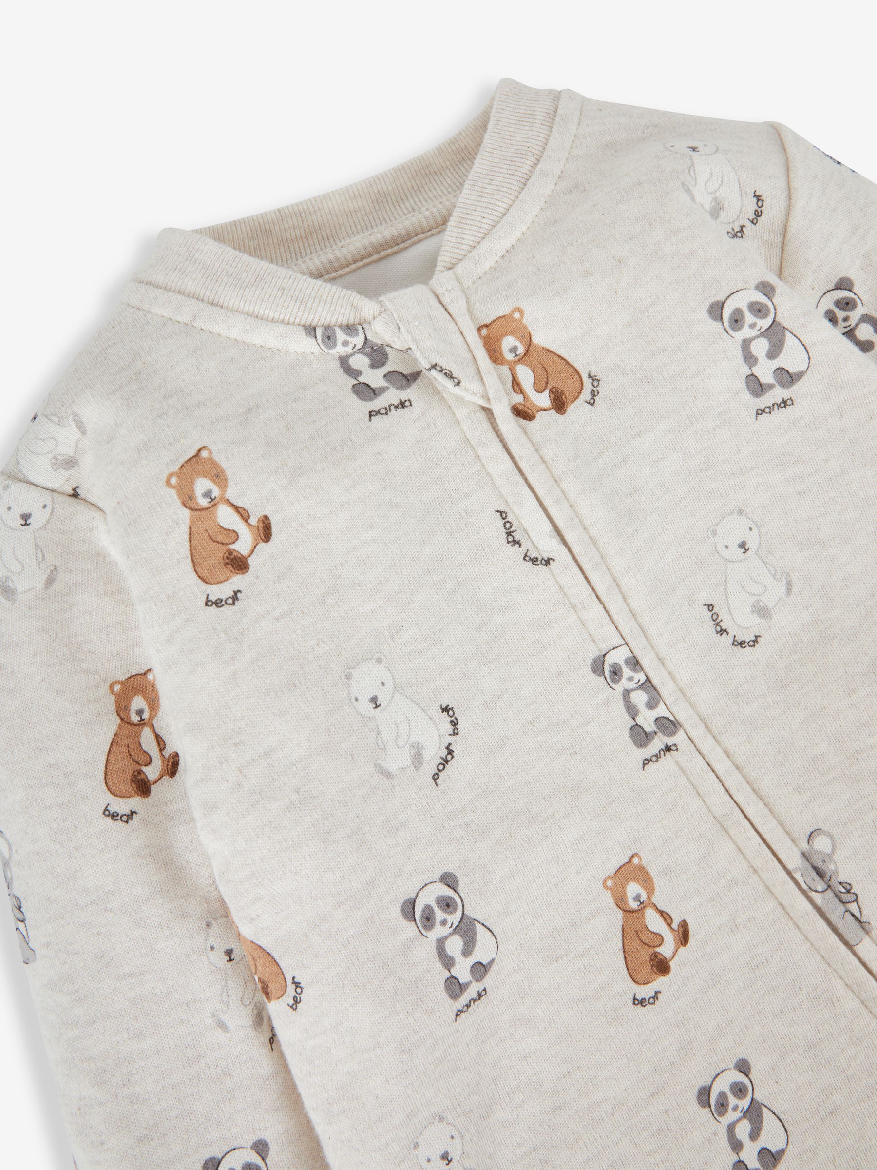 Stone Grey Bear Print Zip Cotton Baby Sleepsuit - Image 4 of 5