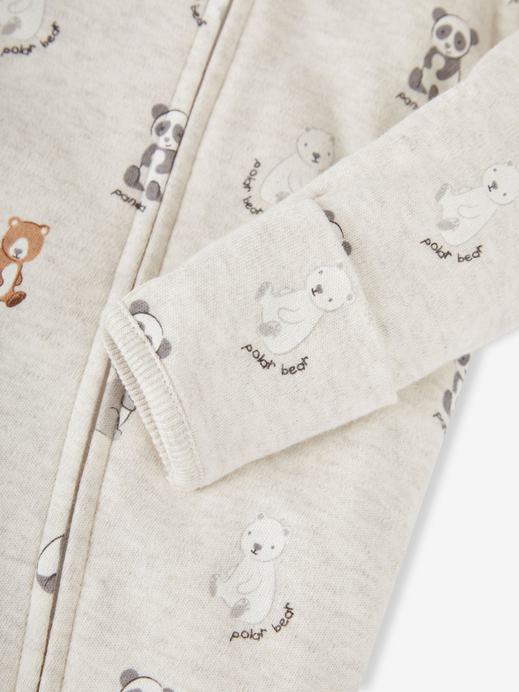 Stone Grey Bear Print Zip Cotton Baby Sleepsuit - Image 5 of 5