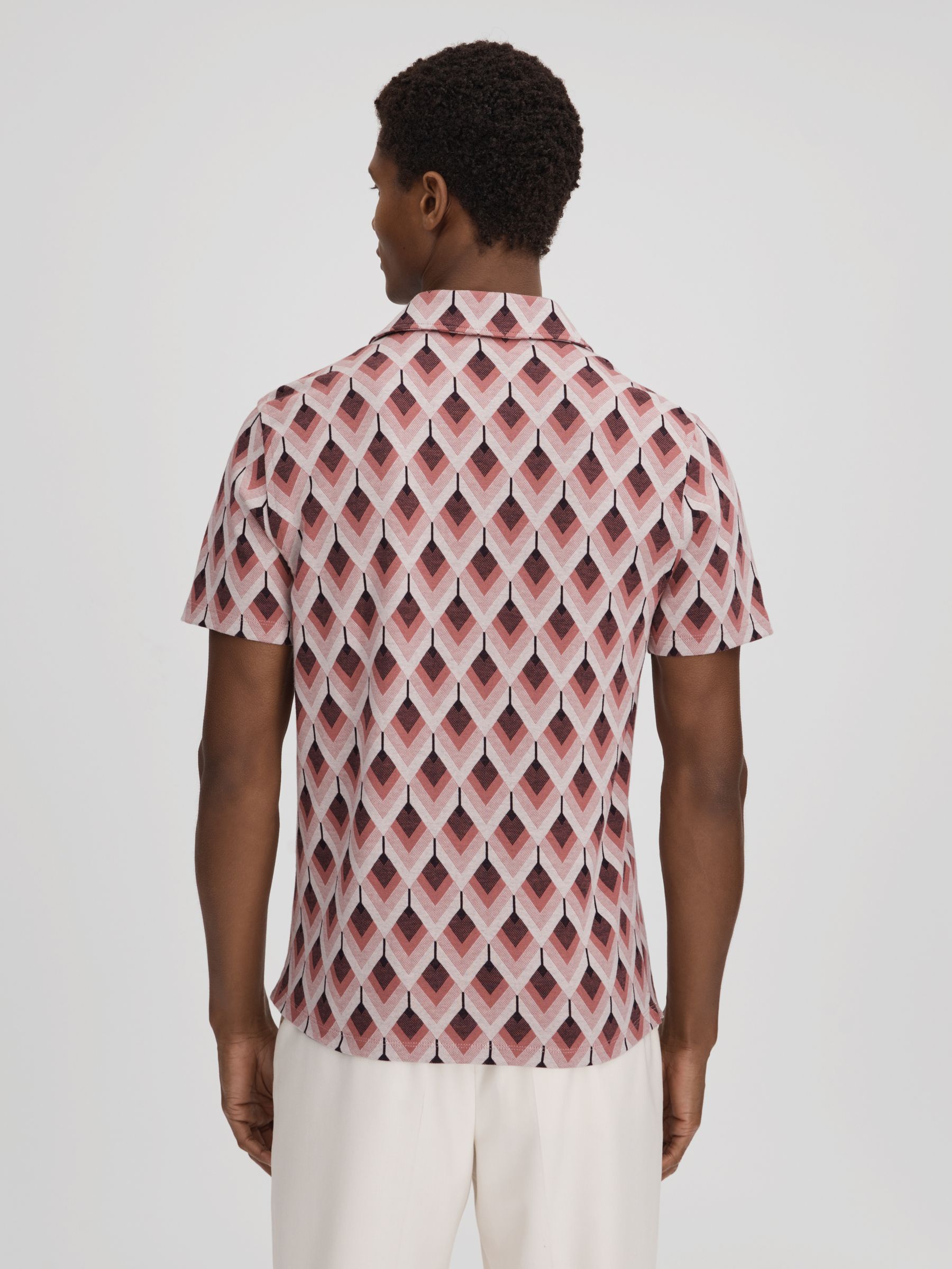 Cotton Blend Jacquard Cuban Collar Shirt in Pink Multi - Image 6 of 7