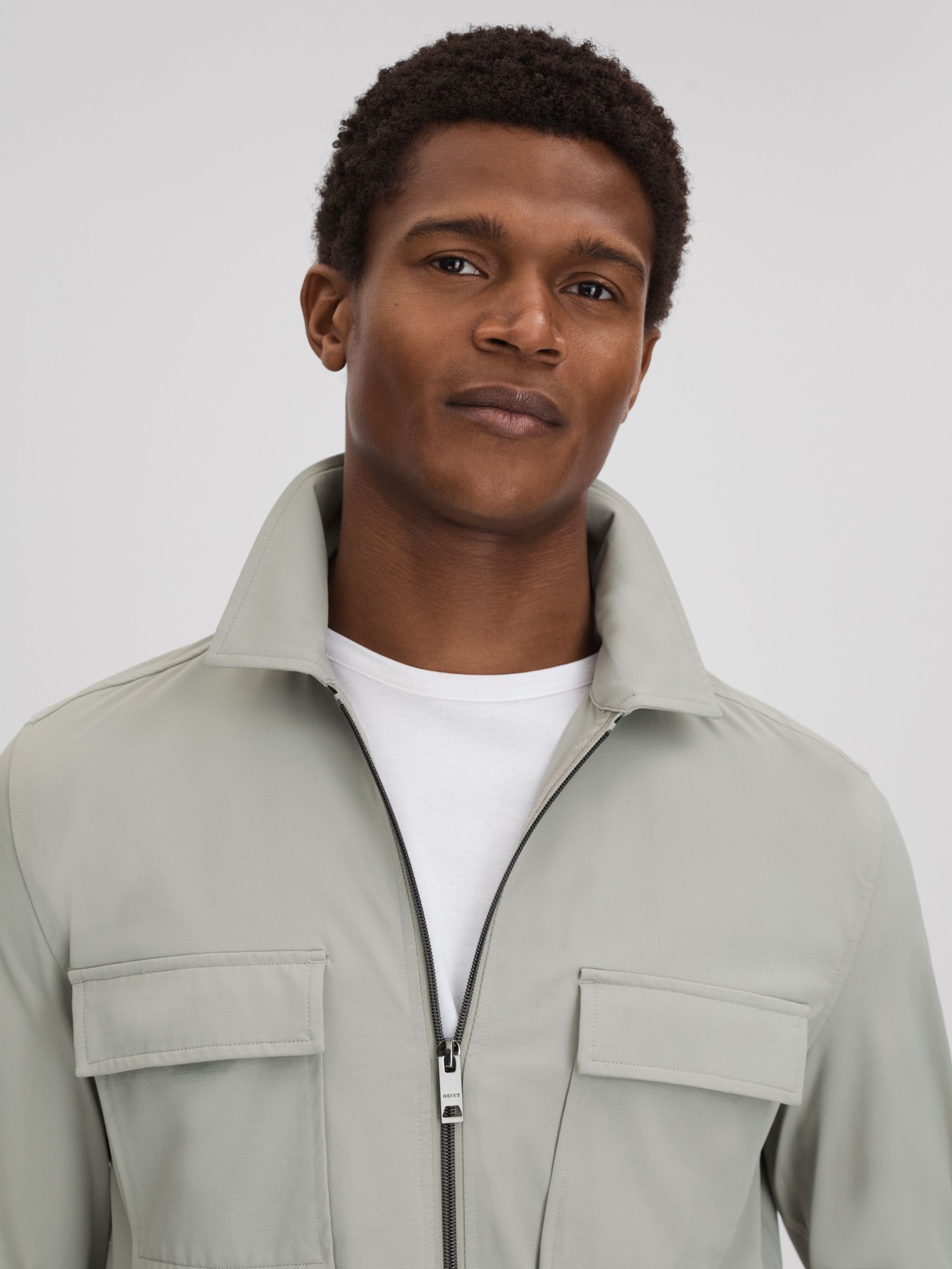 Technical Zip-Through Jacket in Light Sage Green - Image 4 of 6