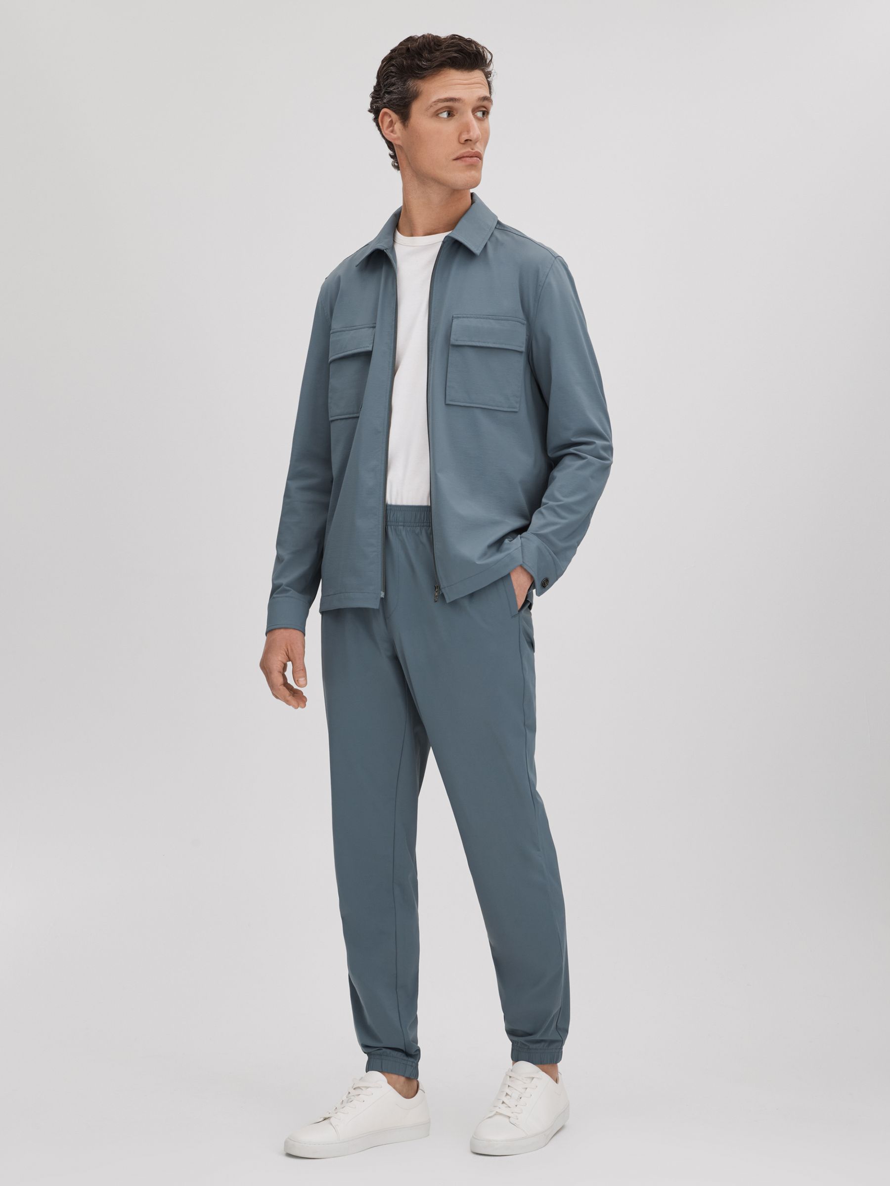 Technical Elasticated Waist Joggers in Steel Blue - Image 3 of 6