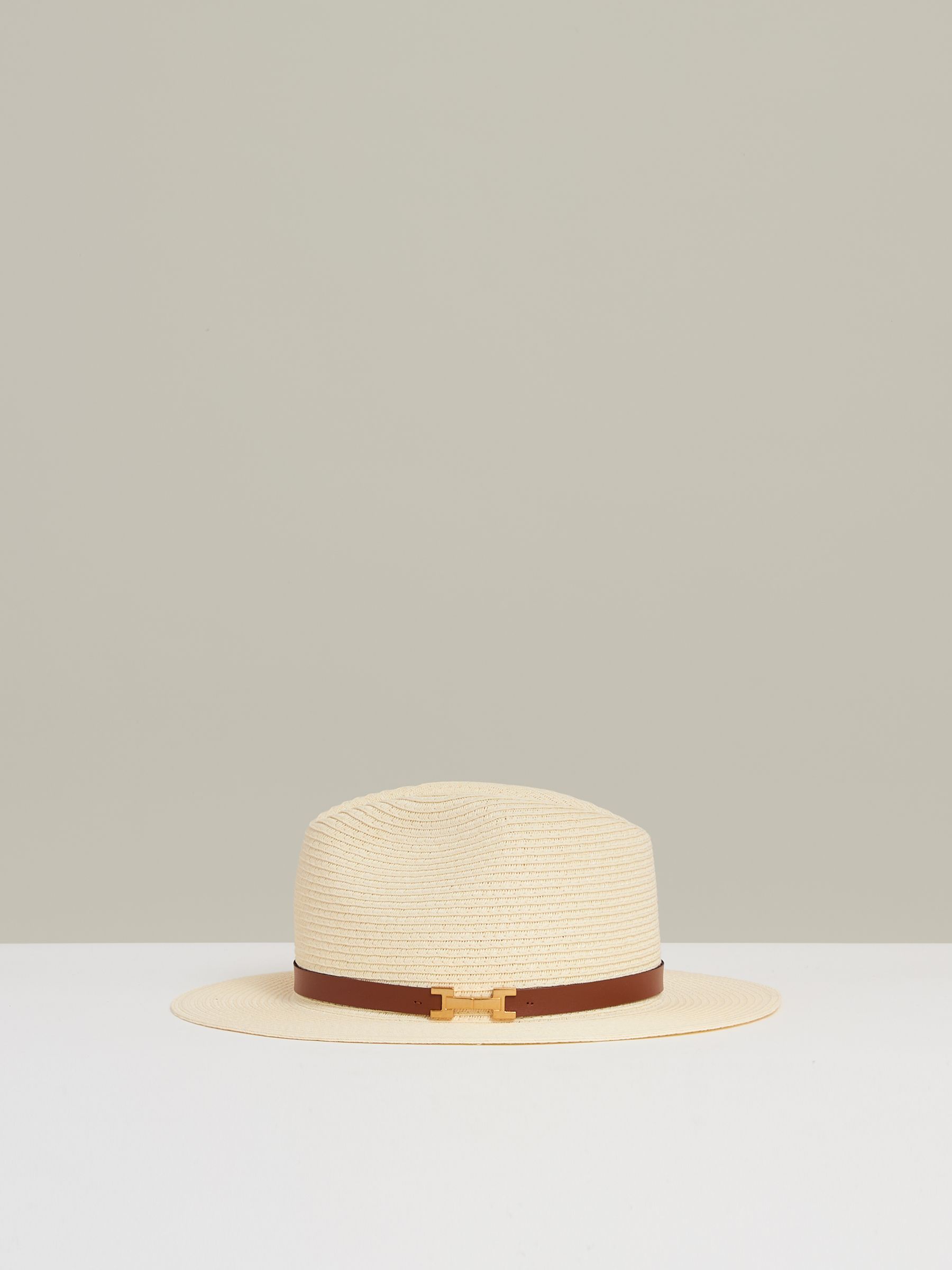 Faux Leather Trim Woven Hat in Natural - Image 3 of 4