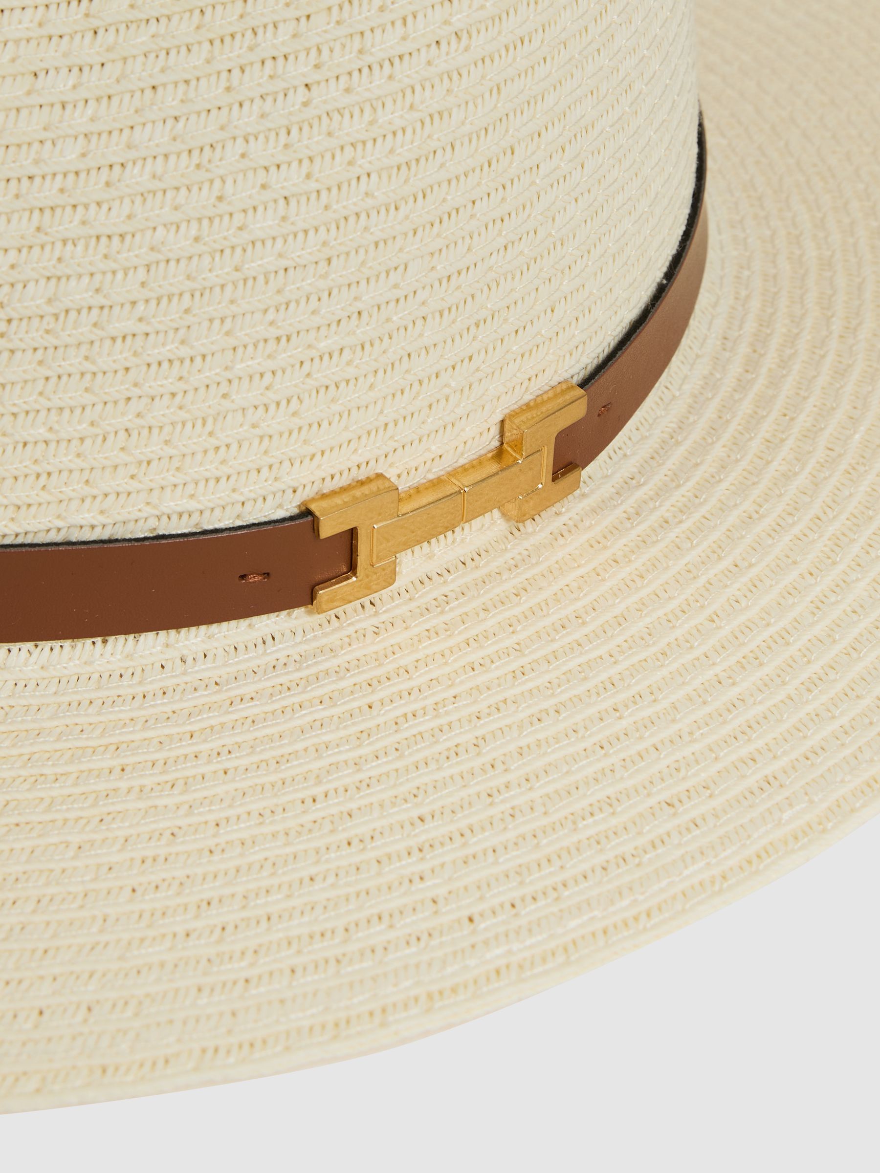 Faux Leather Trim Woven Hat in Natural - Image 4 of 4