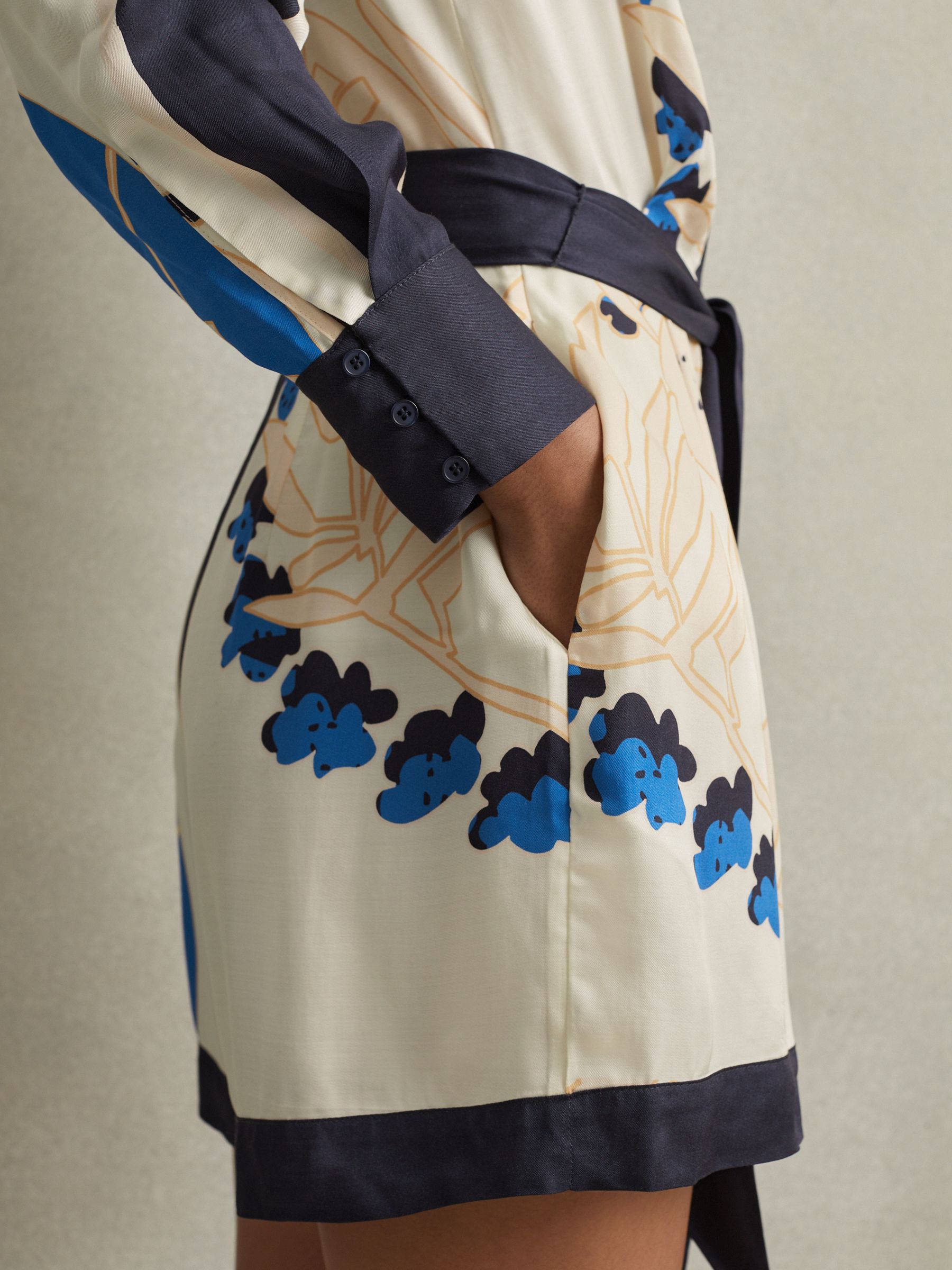 Printed Belted Playsuit in Blue - Image 4 of 6