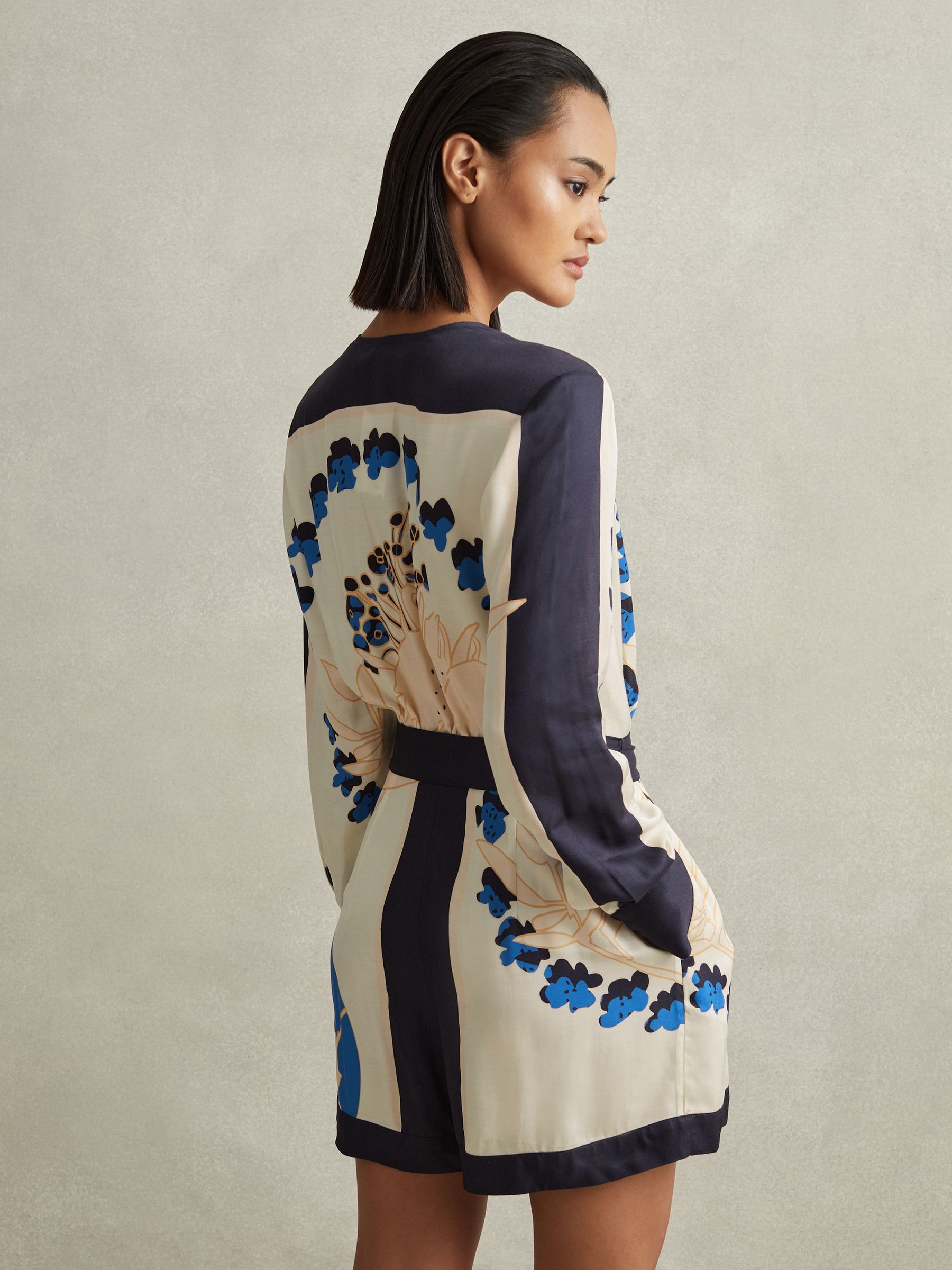 Printed Belted Playsuit in Blue - Image 5 of 6