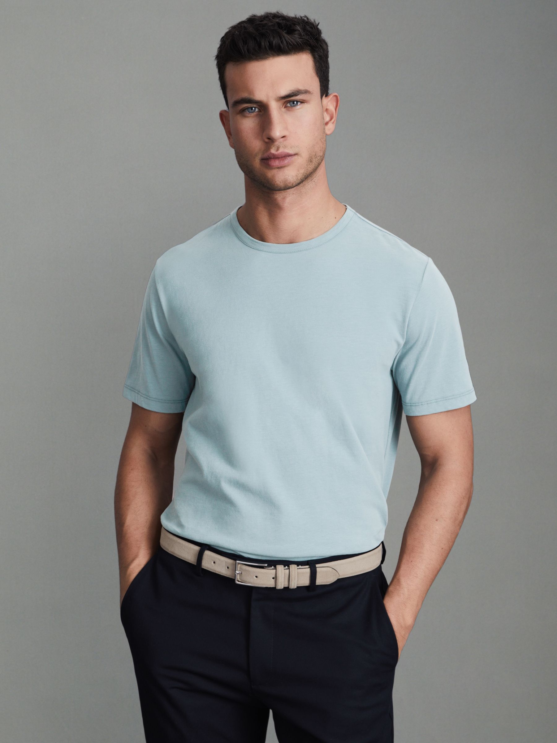 Cotton Crew Neck T-Shirt in Teal - Image 1 of 5