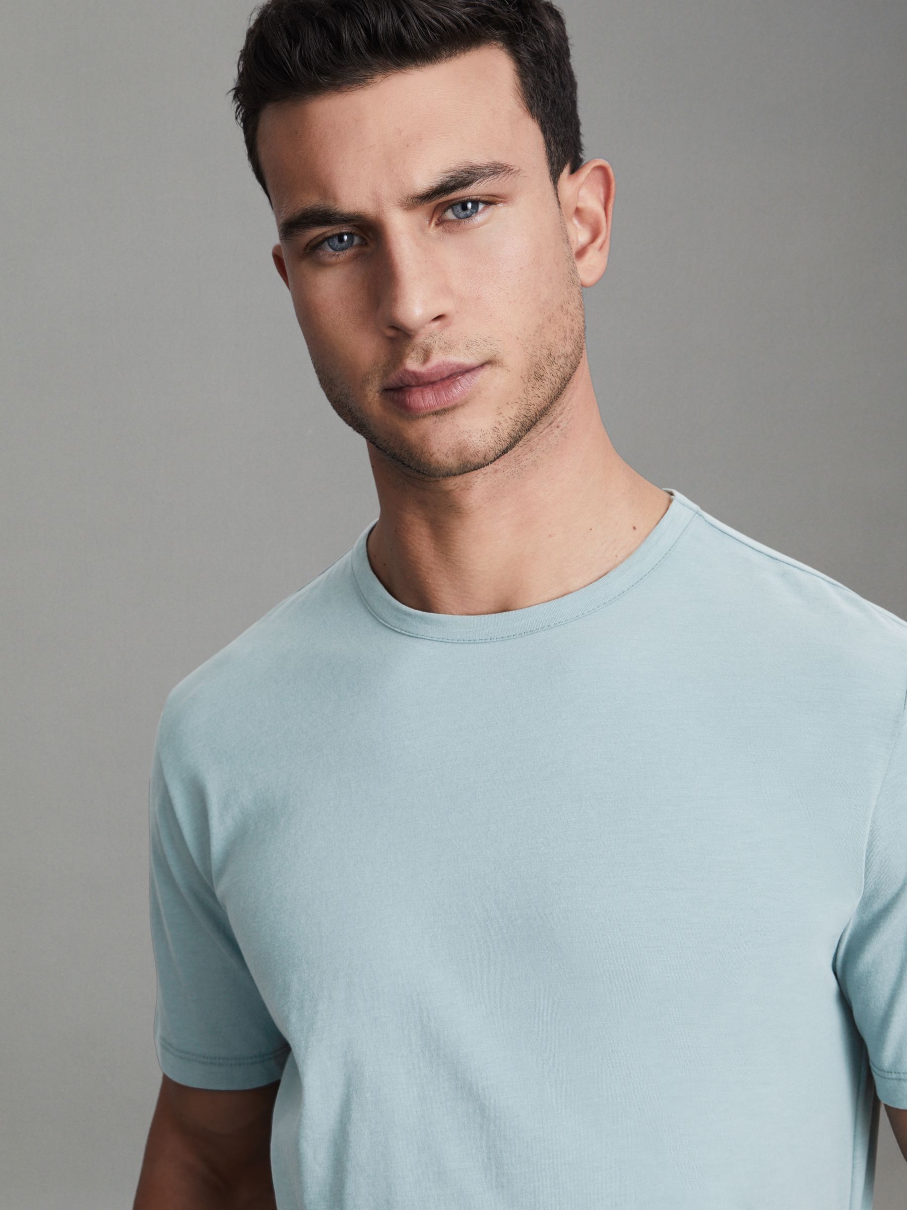 Cotton Crew Neck T-Shirt in Teal - Image 4 of 5