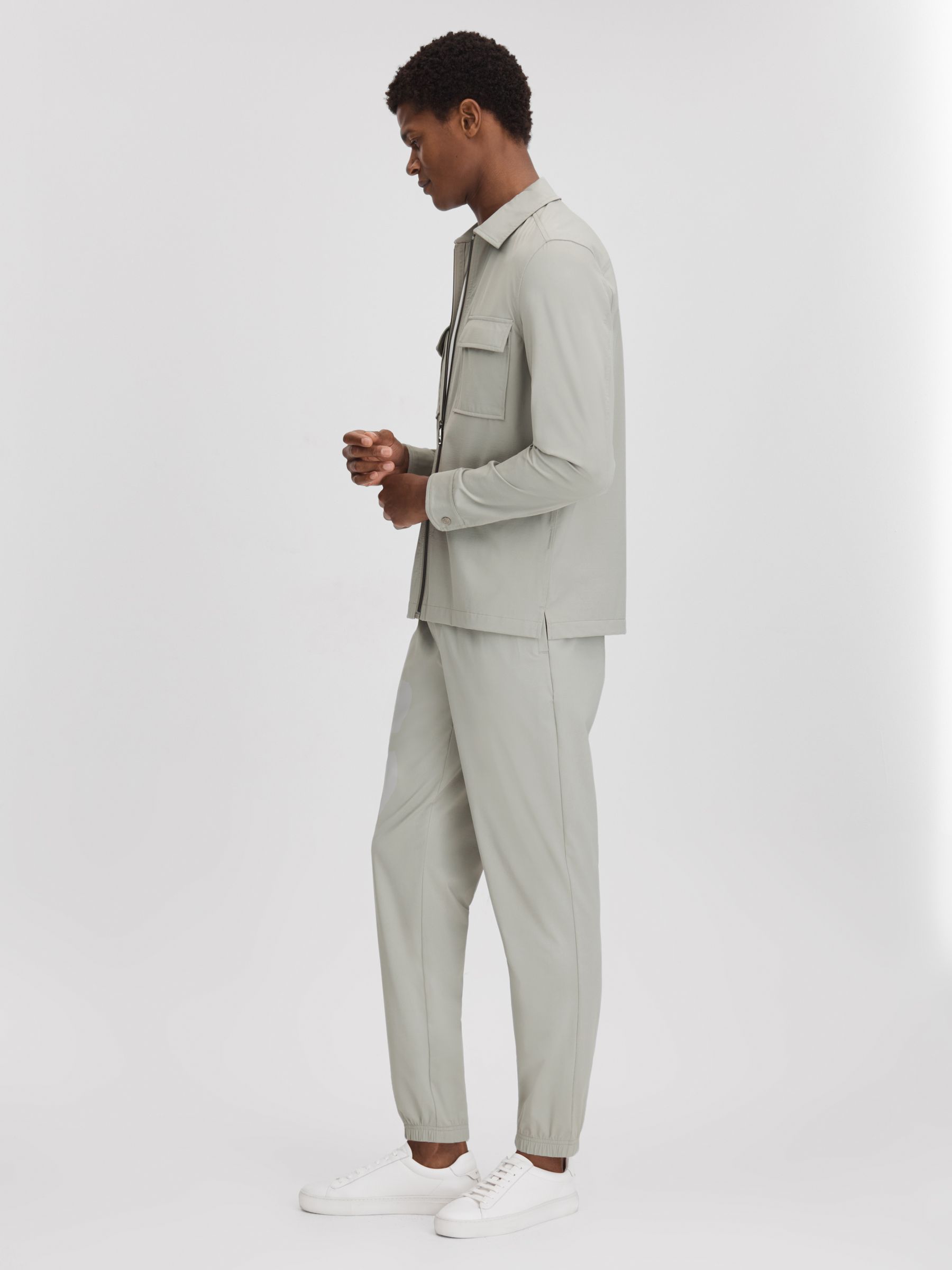 Technical Elasticated Waist Joggers in Light Sage Green - Image 3 of 5