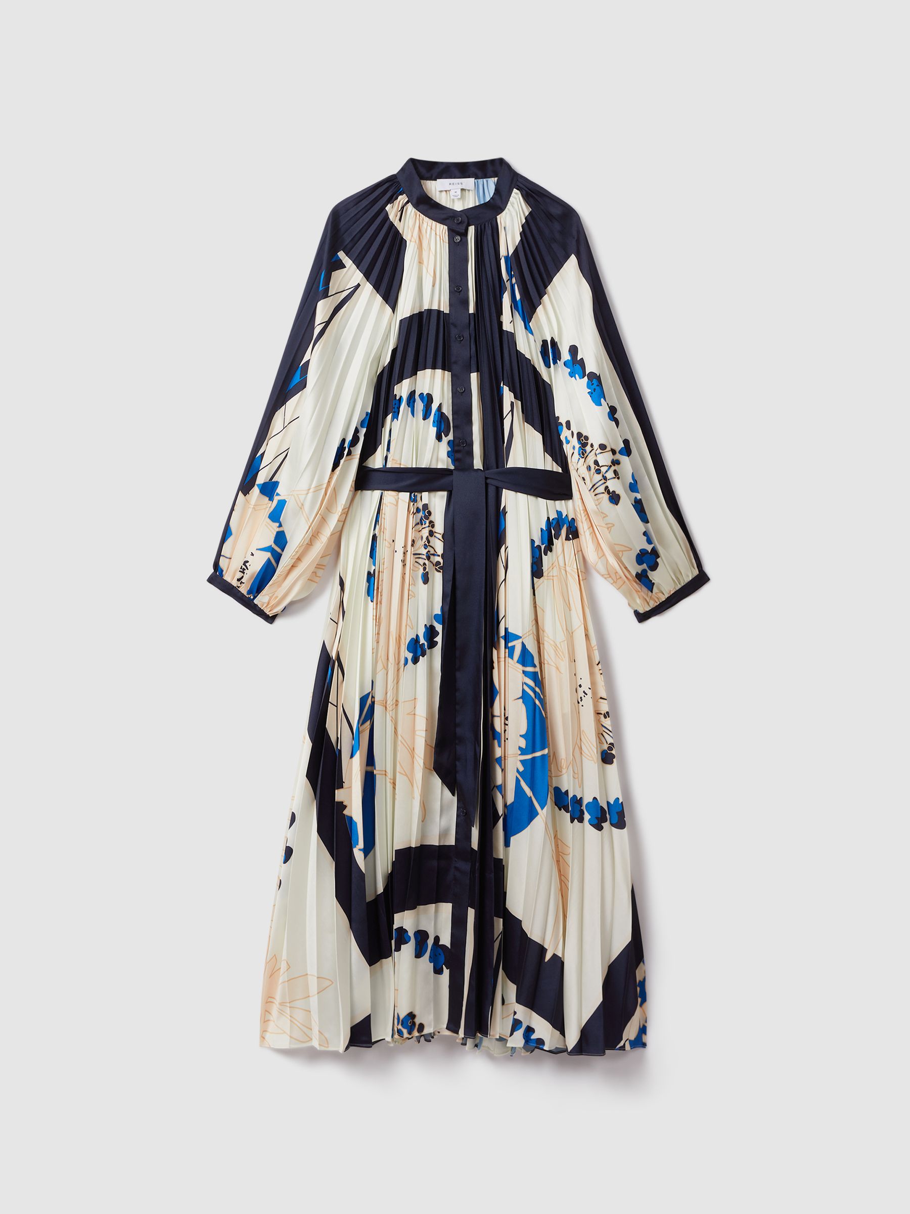 Printed Pleated Maxi Dress in Blue - Image 2 of 7