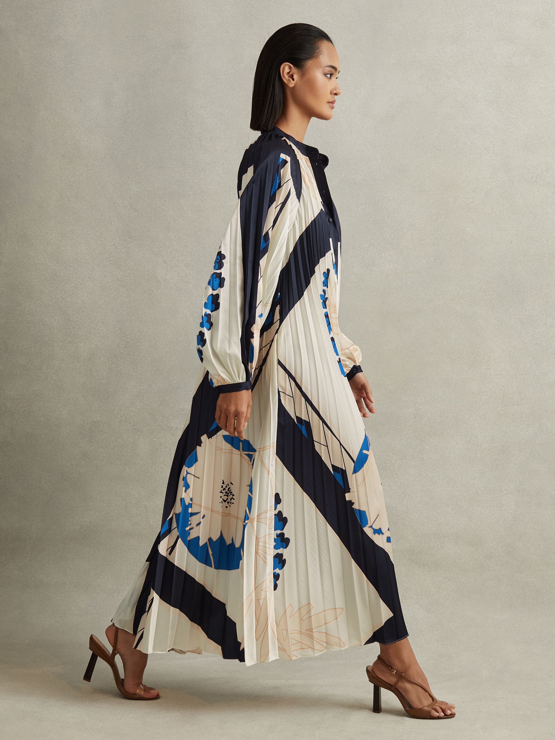 Printed Pleated Maxi Dress in Blue - Image 3 of 7