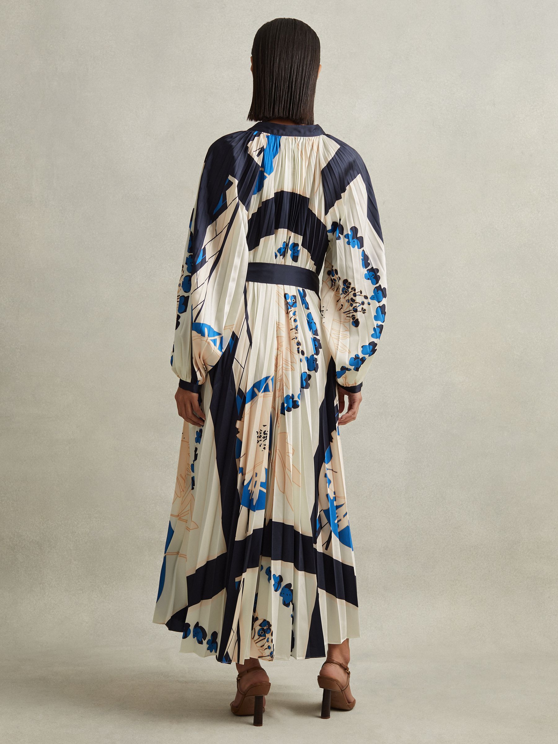 Printed Pleated Maxi Dress in Blue - Image 6 of 7