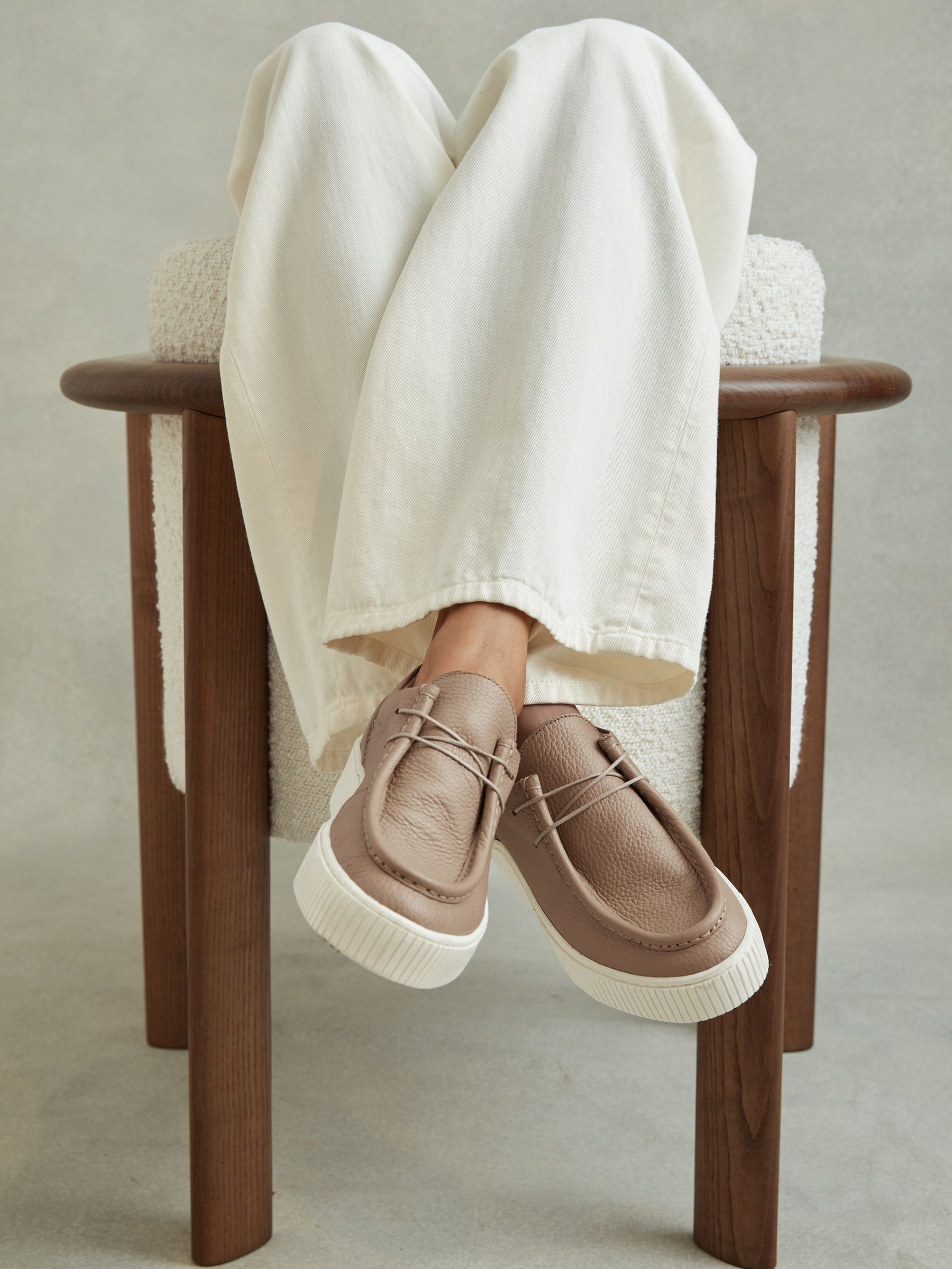 Leather Moccasin Trainers in Taupe - Image 2 of 5
