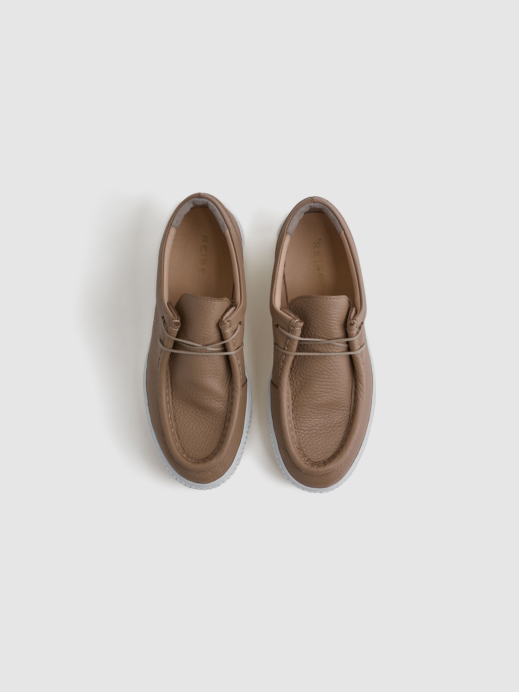 Leather Moccasin Trainers in Taupe - Image 3 of 5