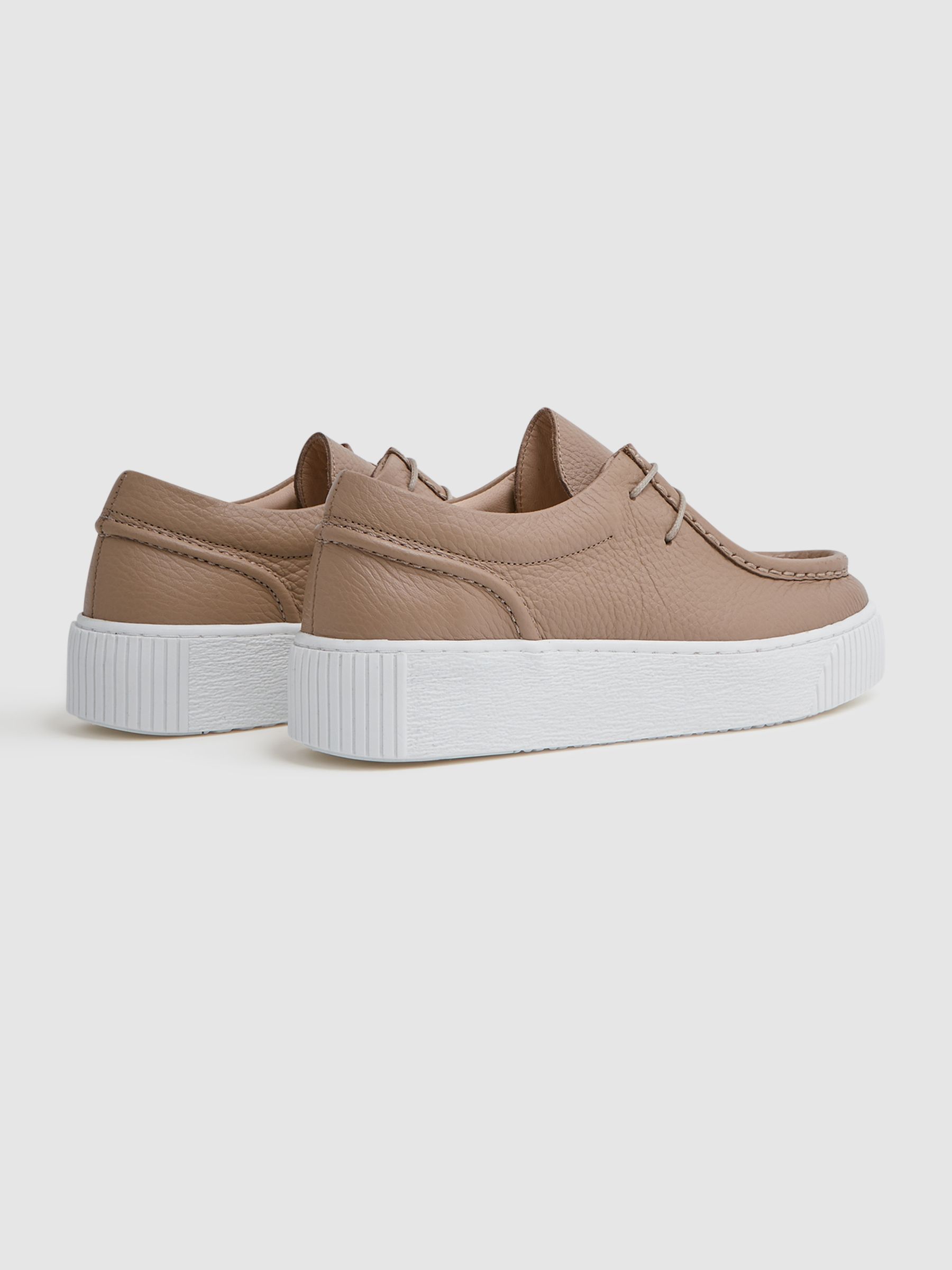 Leather Moccasin Trainers in Taupe - Image 4 of 5