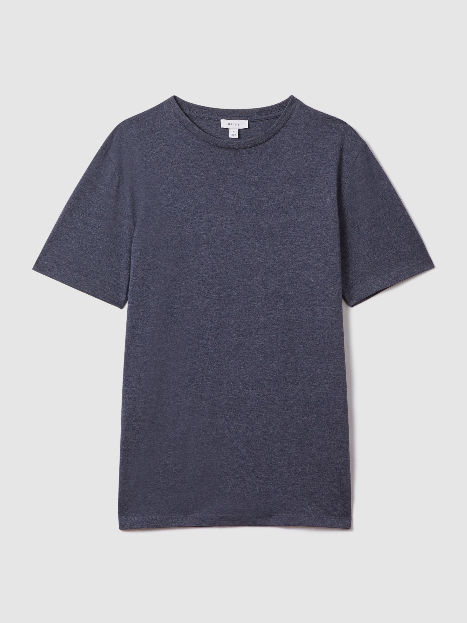 Cotton Crew Neck T-Shirt in Indigo Melange - Image 2 of 5 Cotton Crew Neck T-Shirt in Indigo Melange - Image 2 of 5