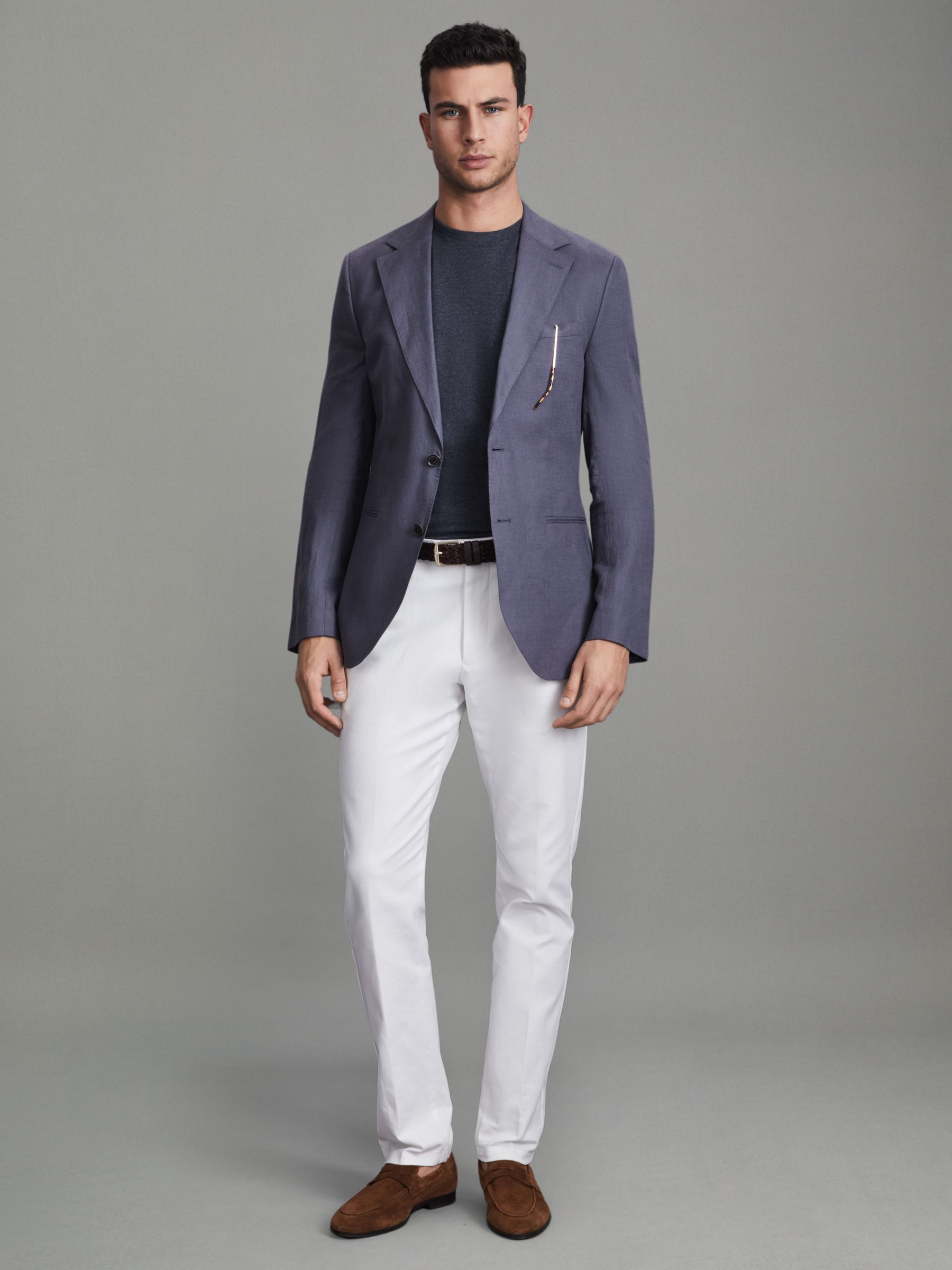 Cotton Crew Neck T-Shirt in Indigo Melange - Image 3 of 5