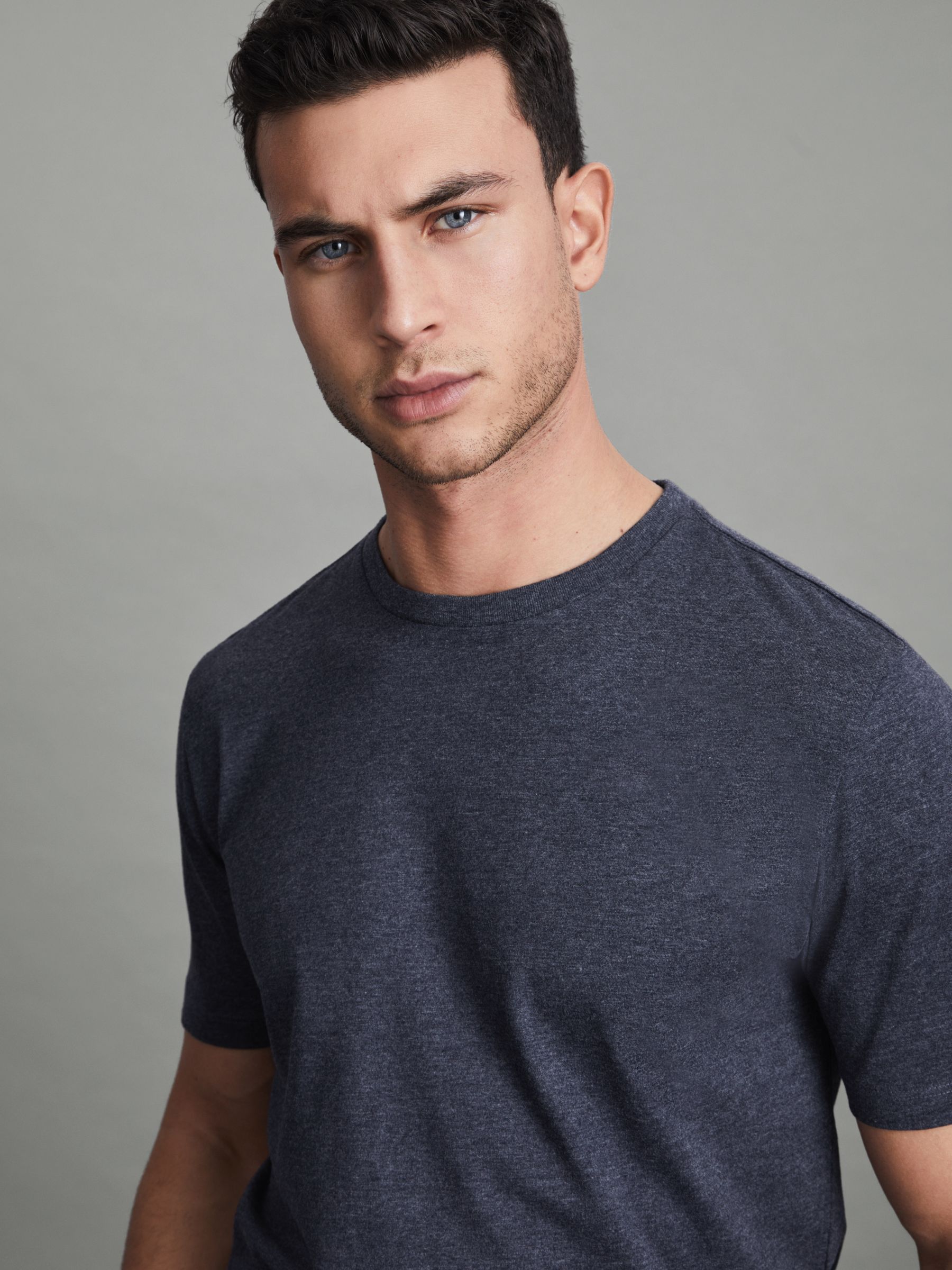 Cotton Crew Neck T-Shirt in Indigo Melange - Image 4 of 5