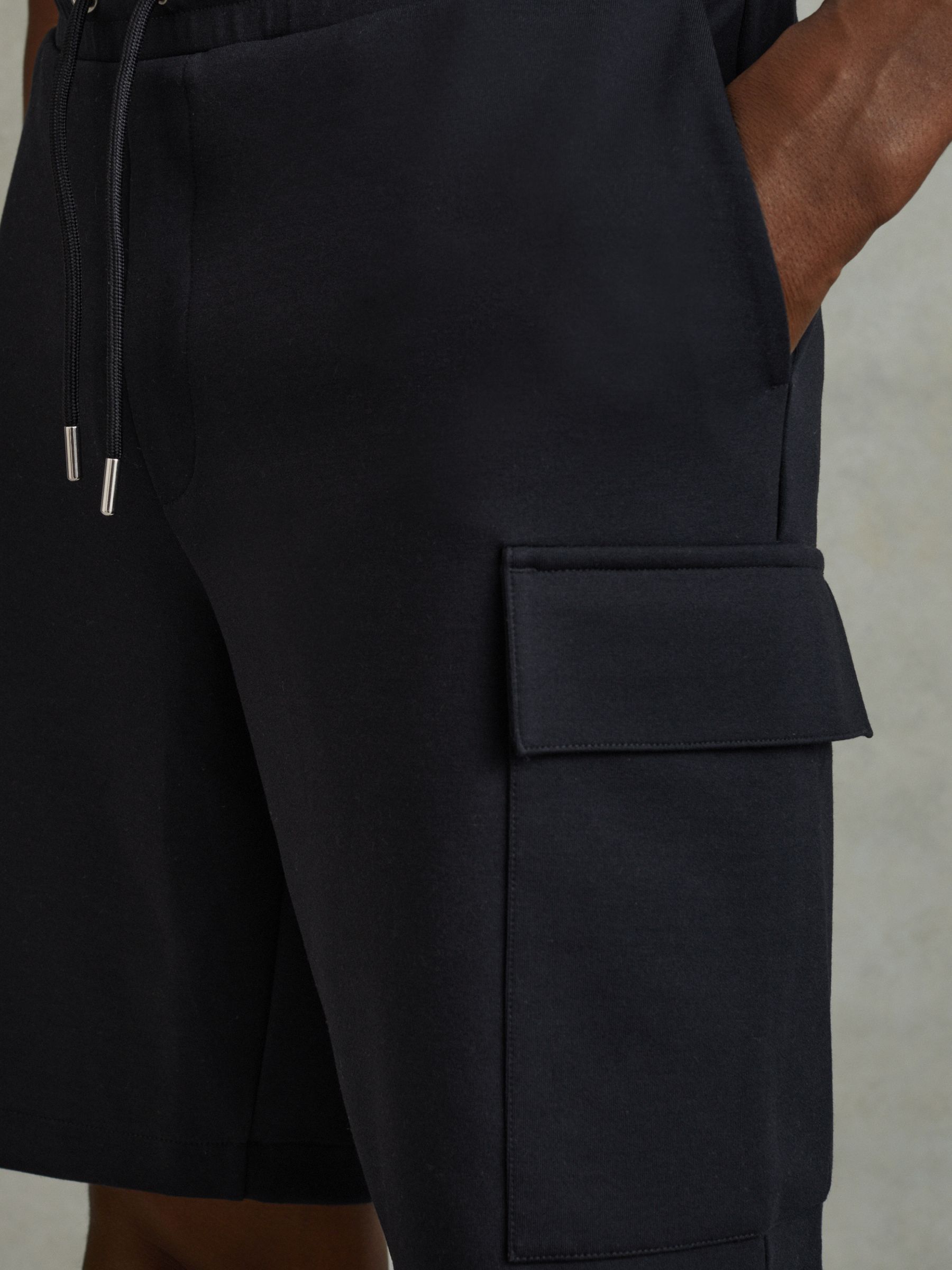 Interlock Jersey Drawstring Shorts in Navy Blue - Image 3 of 6