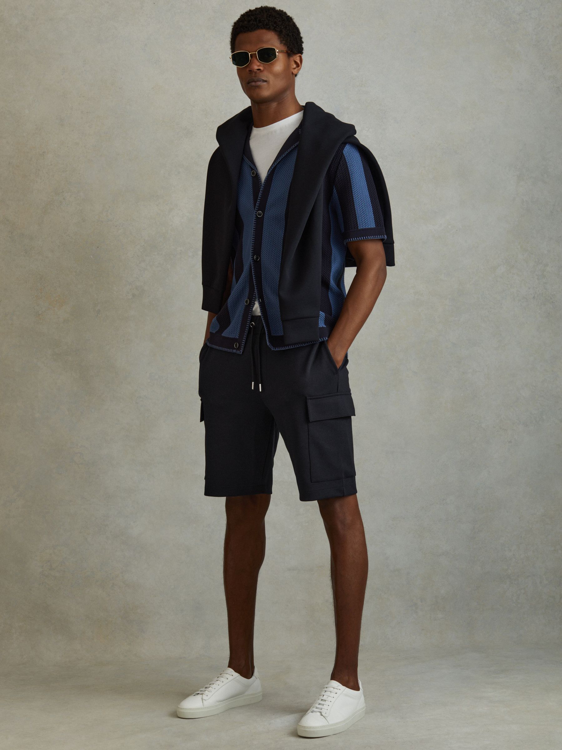 Interlock Jersey Drawstring Shorts in Navy Blue - Image 4 of 6
