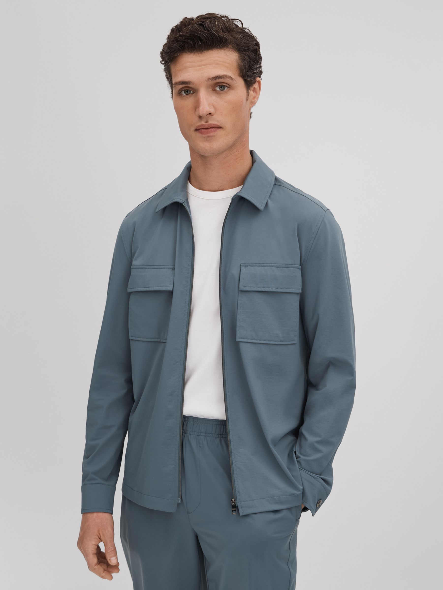 Technical Zip-Through Jacket in Steel Blue - Image 1 of 6