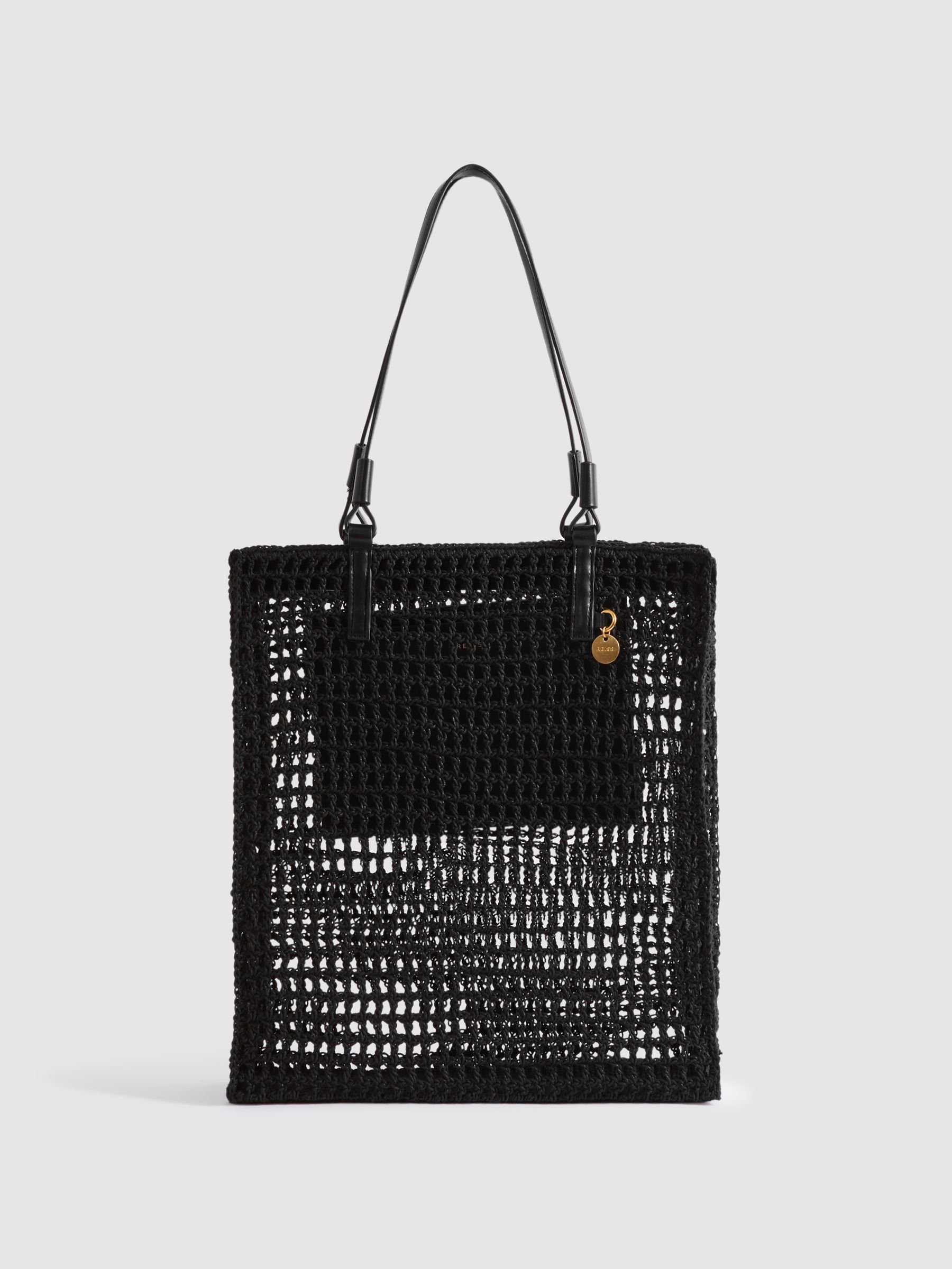 Waxed Woven Tote Bag in Black - Image 1 of 5