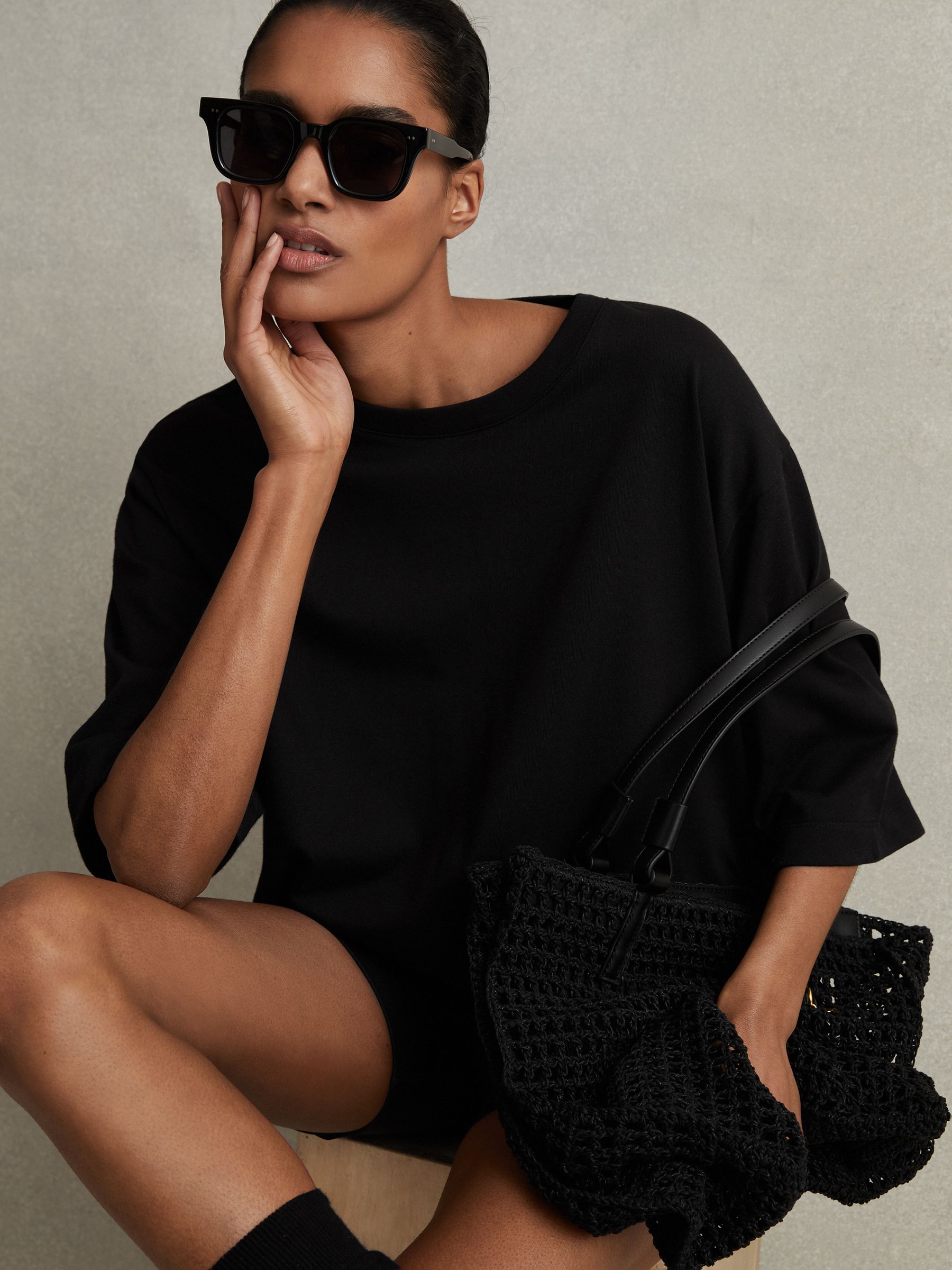 Waxed Woven Tote Bag in Black - Image 2 of 5