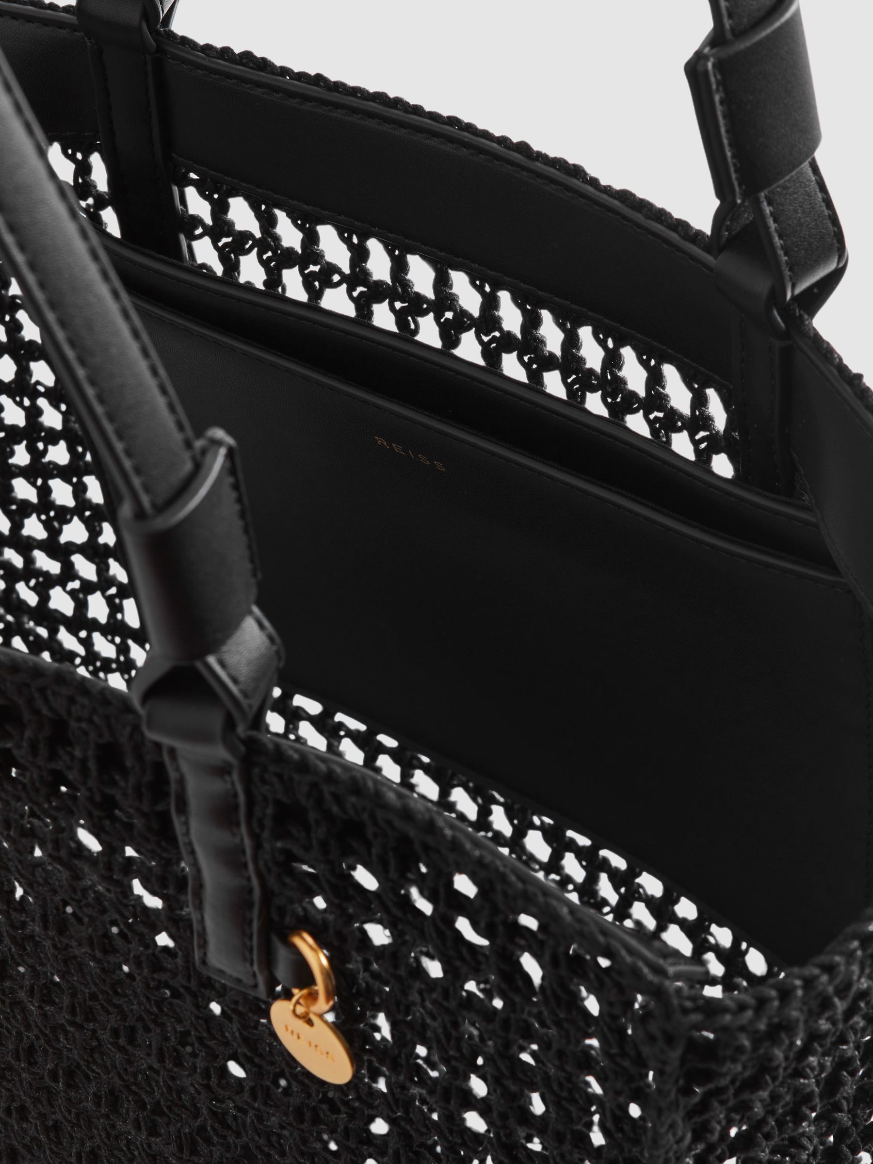 Waxed Woven Tote Bag in Black - Image 4 of 5